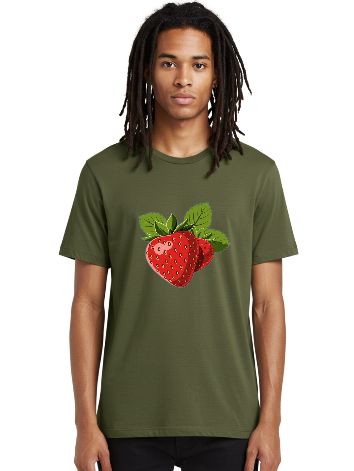 Strawberries Men'S Graphic Tee, 100% Cotton, Comfortable Casual Summer Wear, Machine Washable, Strawberries With Leaves, Fresh Fruit, Red Strawberries, Strawberry Illustration, Sweet Treats, Healthy Snacks, Green Leaves, Ripe Strawberries, Bac463