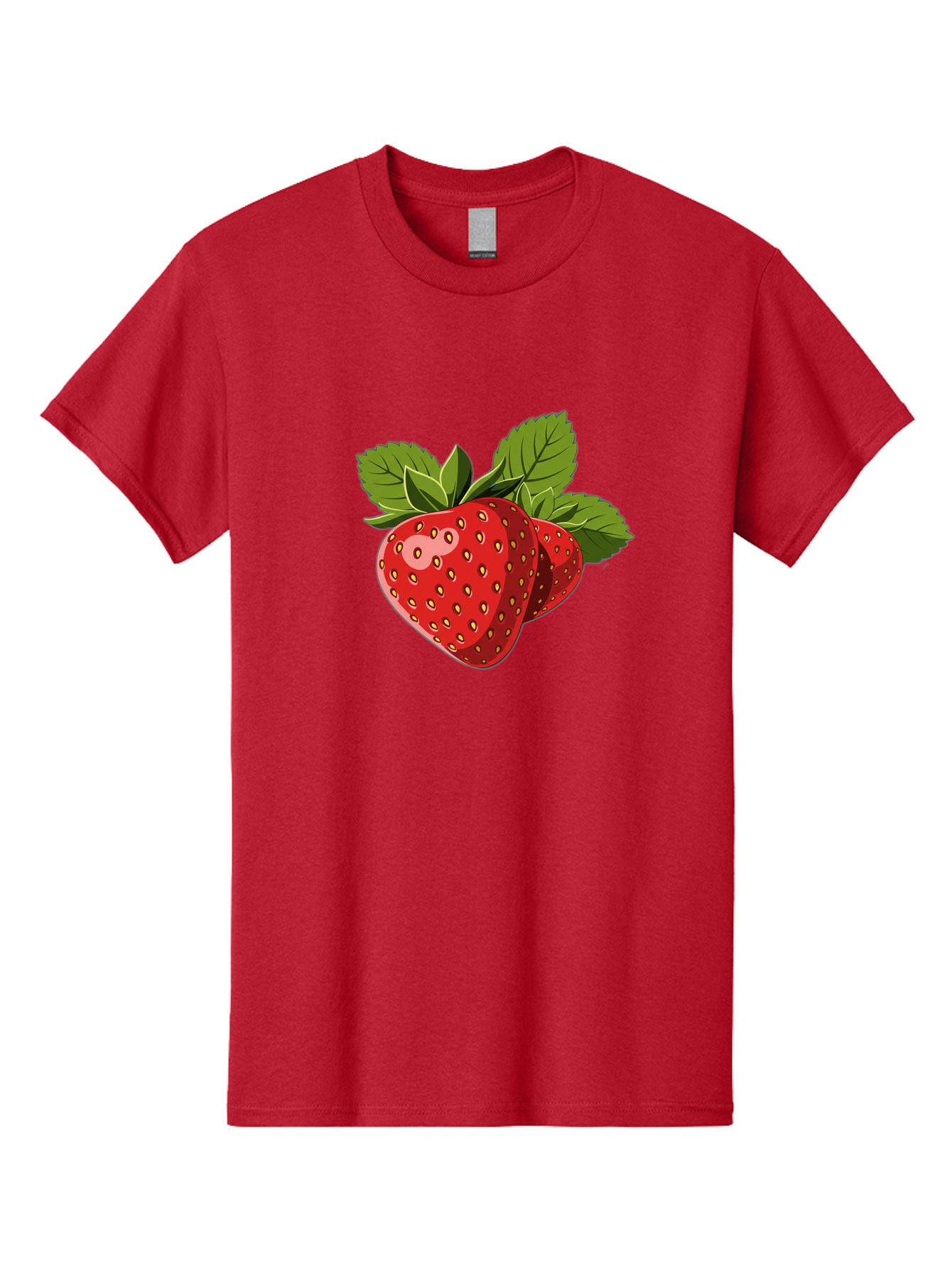 Strawberries Men'S Graphic Tee, 100% Cotton, Comfortable Casual Summer Wear, Machine Washable, Strawberries With Leaves, Fresh Fruit, Red Strawberries, Strawberry Illustration, Sweet Treats, Healthy Snacks, Green Leaves, Ripe Strawberries, Bac463