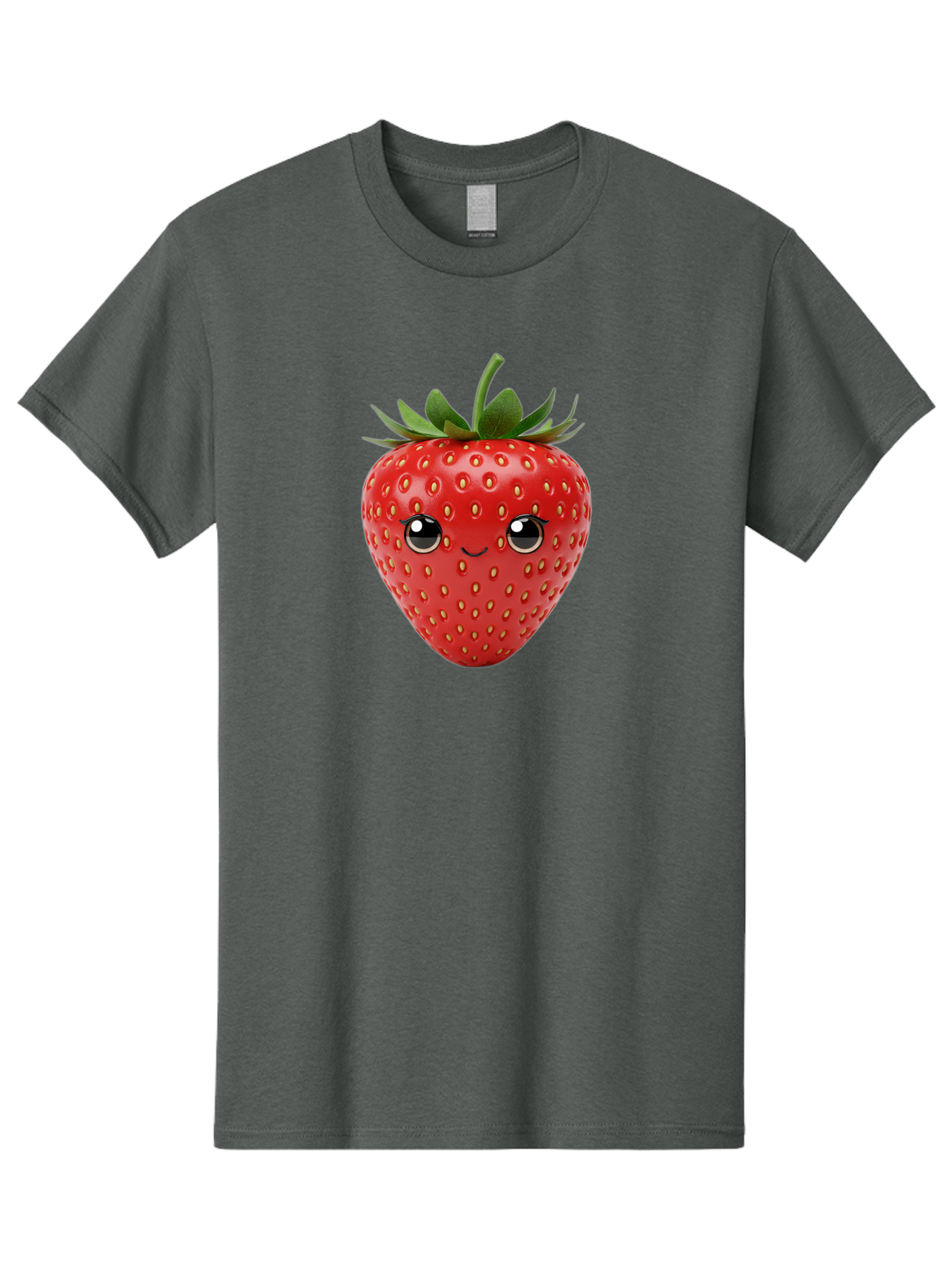 Strawberry-2 Men'S Graphic Tee, 100% Cotton, Comfortable Casual Summer Wear, Machine Washable, Cartoon Strawberry, Cute Fruit, Smiling Face, Adorable Character, Kawaii Design, Fruit Illustration, Red Strawberry, Funny Face, Cartoon Character, Bac465