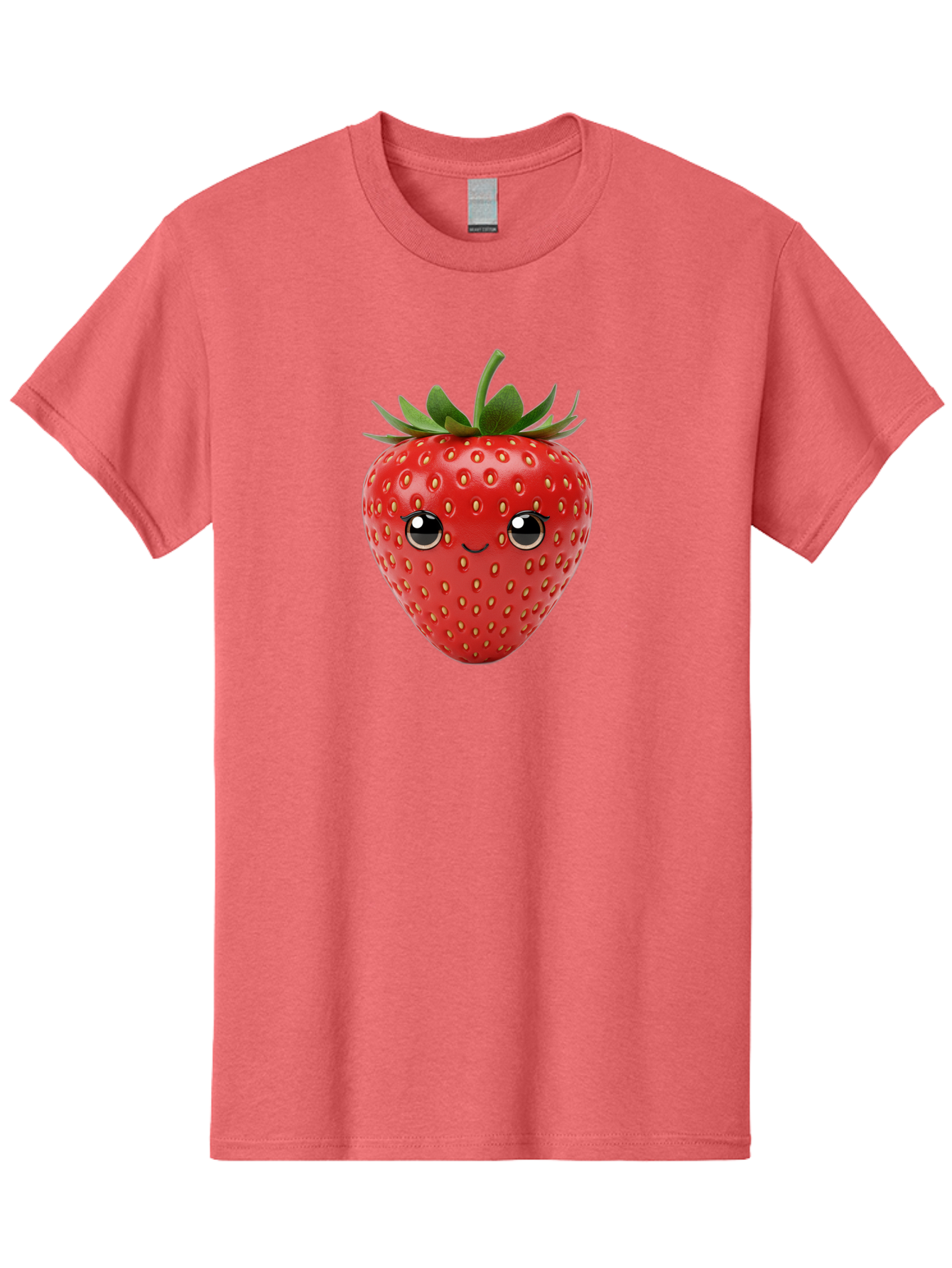 Strawberry-2 Men'S Graphic Tee, 100% Cotton, Comfortable Casual Summer Wear, Machine Washable, Cartoon Strawberry, Cute Fruit, Smiling Face, Adorable Character, Kawaii Design, Fruit Illustration, Red Strawberry, Funny Face, Cartoon Character, Bac465