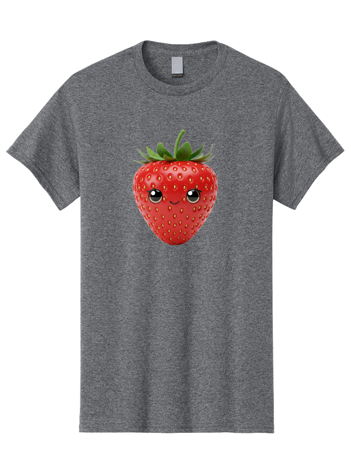 Strawberry-2 Men'S Graphic Tee, 100% Cotton, Comfortable Casual Summer Wear, Machine Washable, Cartoon Strawberry, Cute Fruit, Smiling Face, Adorable Character, Kawaii Design, Fruit Illustration, Red Strawberry, Funny Face, Cartoon Character, Bac465