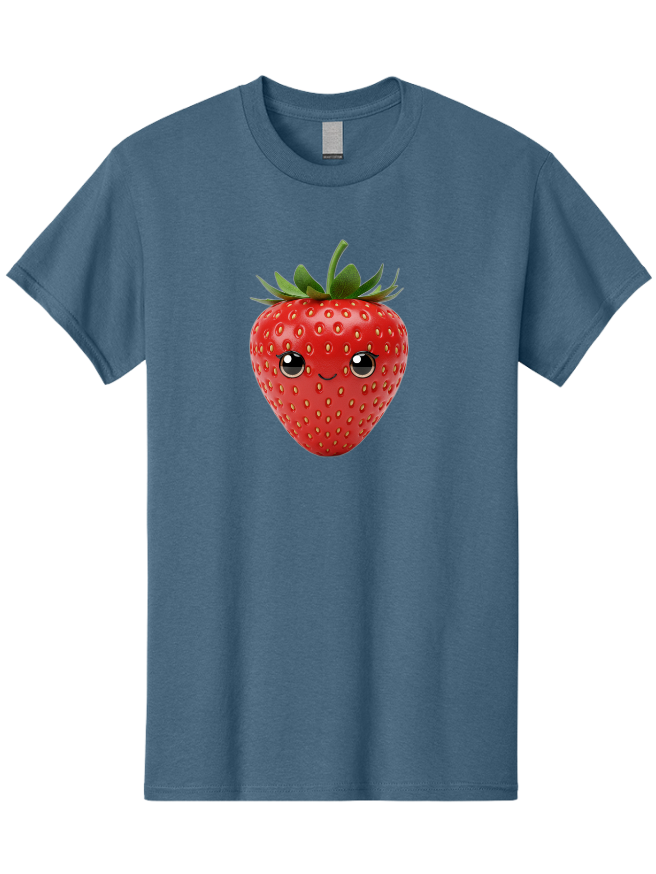 Strawberry-2 Men'S Graphic Tee, 100% Cotton, Comfortable Casual Summer Wear, Machine Washable, Cartoon Strawberry, Cute Fruit, Smiling Face, Adorable Character, Kawaii Design, Fruit Illustration, Red Strawberry, Funny Face, Cartoon Character, Bac465