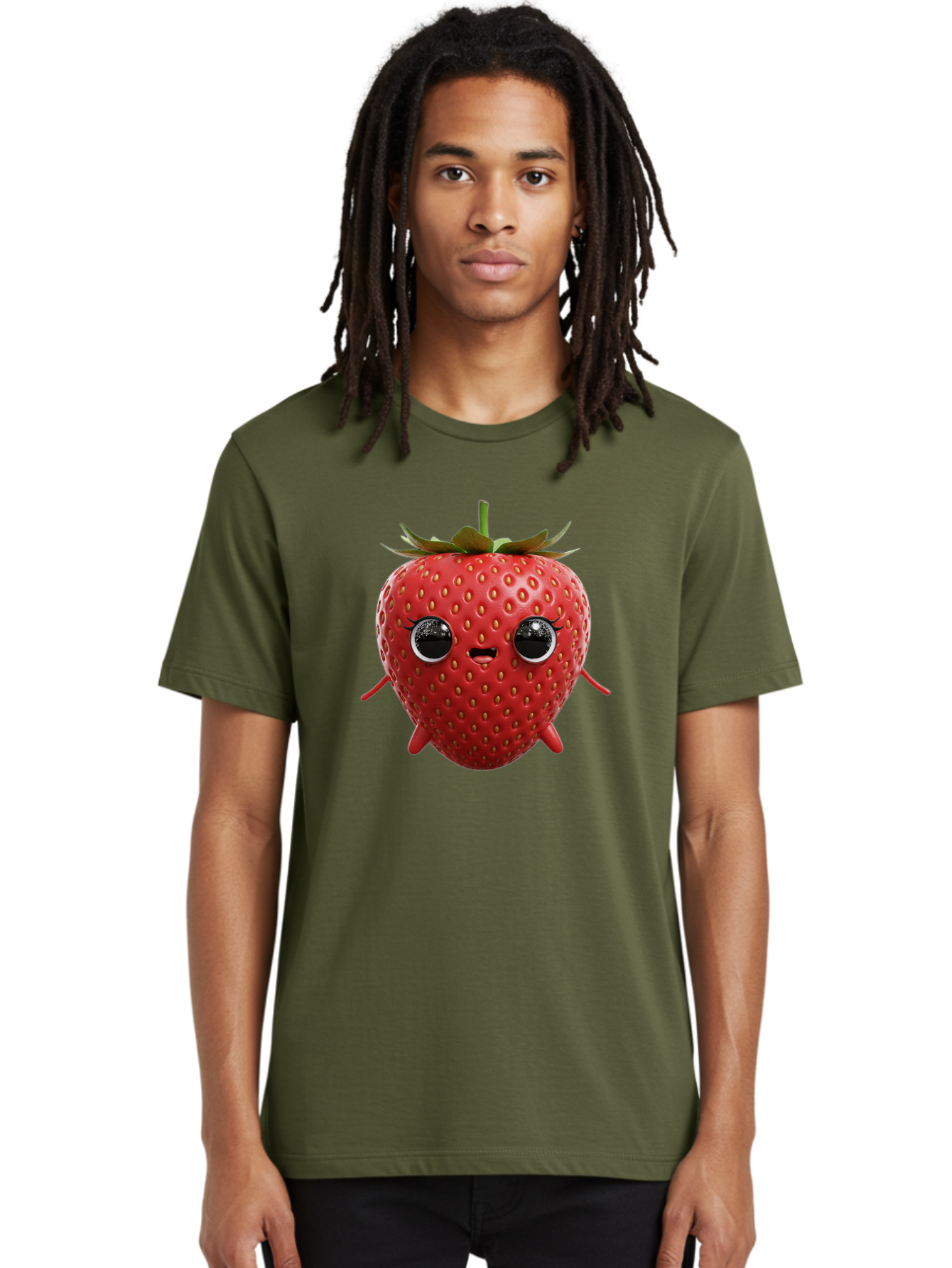 Strawberry-3 Men'S Graphic Tee, 100% Cotton, Comfortable Casual Summer Wear, Machine Washable, Cartoon Strawberry, Animated Fruit, Funny Character, Red Strawberry, Cute Face, Kawaii Art, Fruit Illustration, Playful Design, Digital Art, Bac466