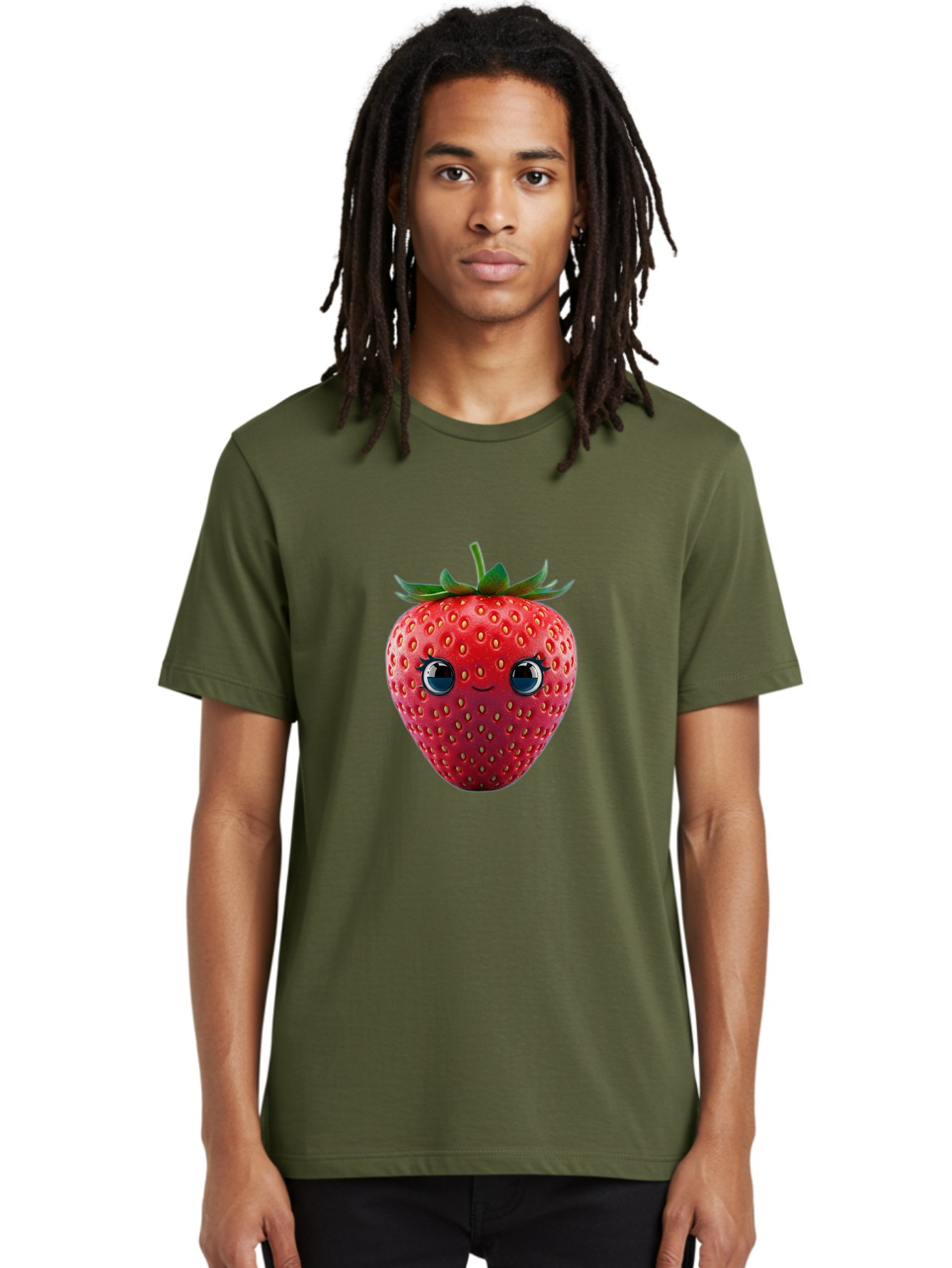 Strawberry-4 Men'S Graphic Tee, 100% Cotton, Comfortable Casual Summer Wear, Machine Washable, Cartoon Strawberry, Strawberry With Face, Smiling Fruit, Red Strawberry, Cute Character, Kawaii, Happy Strawberry, 3D Illustration, Adorable Design Bac467