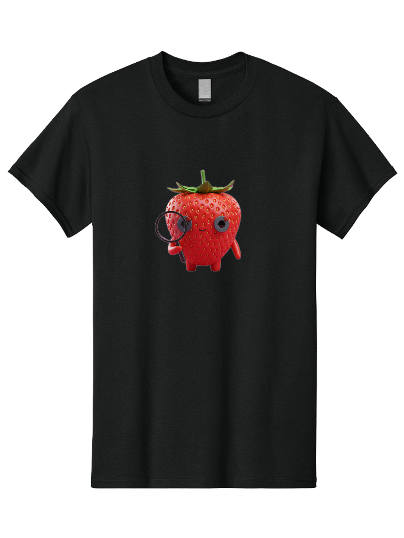 Strawberry-7 Men'S Graphic Tee, 100% Cotton, Comfortable Casual Summer Wear, Machine Washable, Cartoon Strawberry, Strawberry Character, Magnifying Glass, Investigation, Cute Illustration, Funny Fruit, Quirky Design, Red Strawberry, Bac470