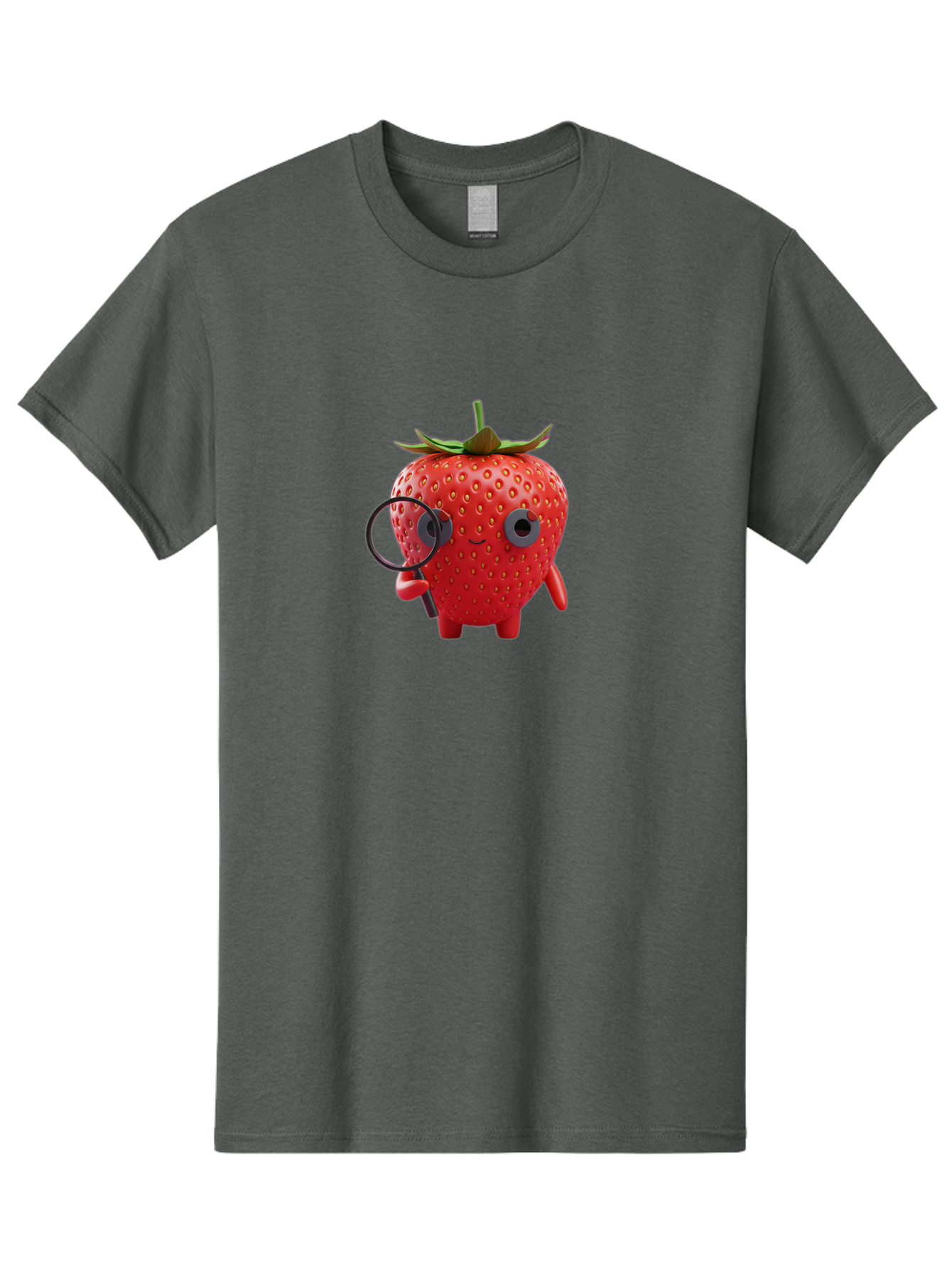 Strawberry-7 Men'S Graphic Tee, 100% Cotton, Comfortable Casual Summer Wear, Machine Washable, Cartoon Strawberry, Strawberry Character, Magnifying Glass, Investigation, Cute Illustration, Funny Fruit, Quirky Design, Red Strawberry, Bac470
