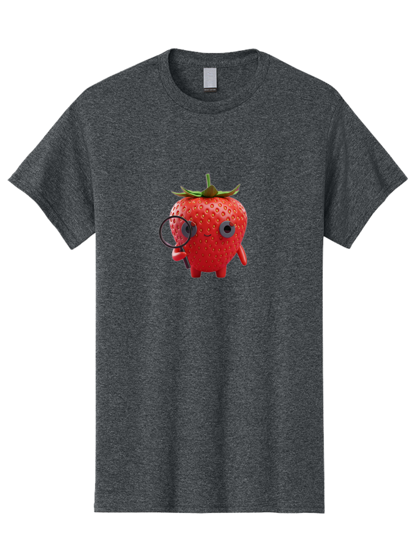 Strawberry-7 Men'S Graphic Tee, 100% Cotton, Comfortable Casual Summer Wear, Machine Washable, Cartoon Strawberry, Strawberry Character, Magnifying Glass, Investigation, Cute Illustration, Funny Fruit, Quirky Design, Red Strawberry, Bac470