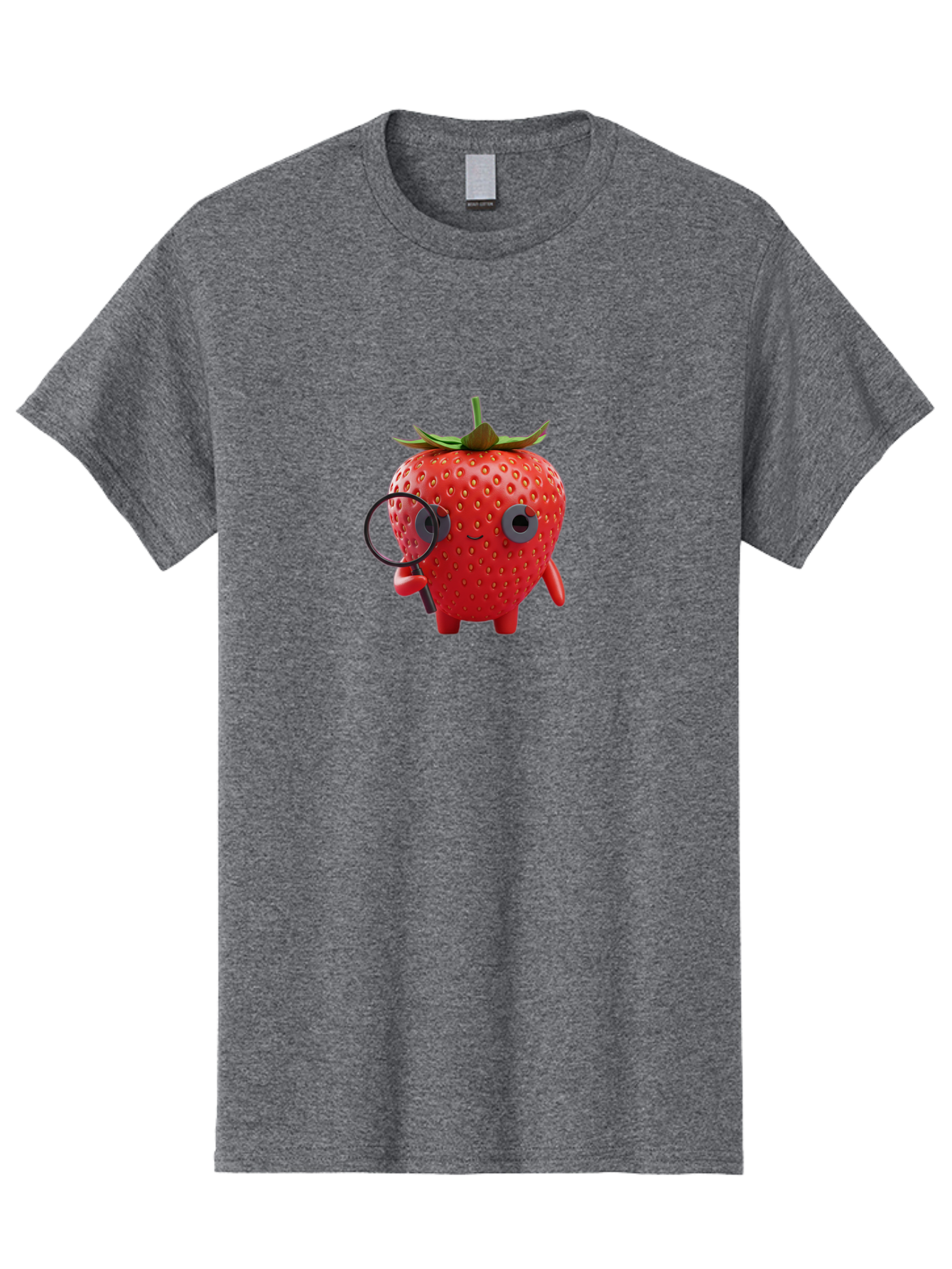 Strawberry-7 Men'S Graphic Tee, 100% Cotton, Comfortable Casual Summer Wear, Machine Washable, Cartoon Strawberry, Strawberry Character, Magnifying Glass, Investigation, Cute Illustration, Funny Fruit, Quirky Design, Red Strawberry, Bac470