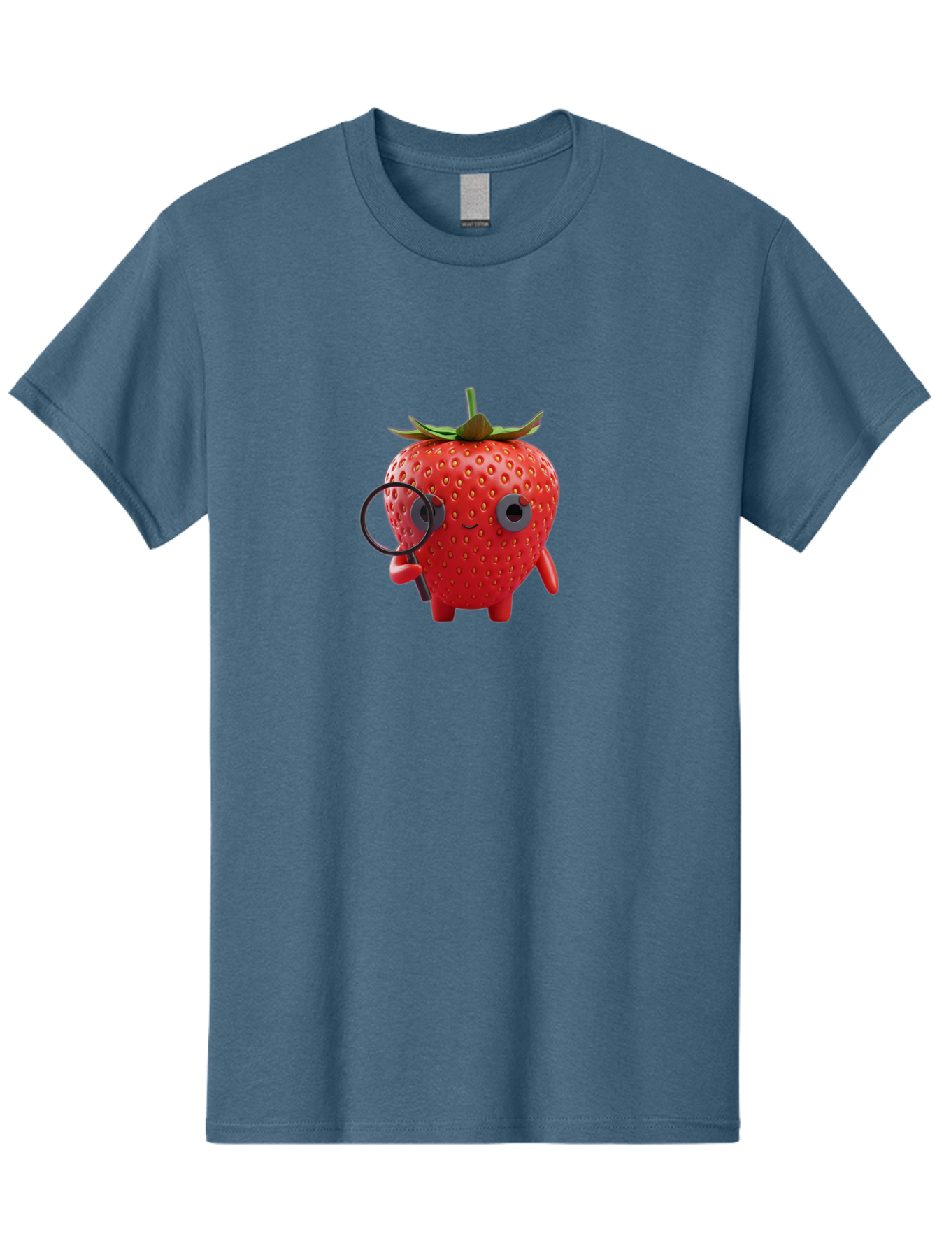 Strawberry-7 Men'S Graphic Tee, 100% Cotton, Comfortable Casual Summer Wear, Machine Washable, Cartoon Strawberry, Strawberry Character, Magnifying Glass, Investigation, Cute Illustration, Funny Fruit, Quirky Design, Red Strawberry, Bac470