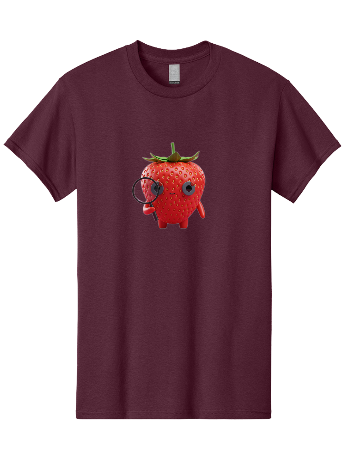 Strawberry-7 Men'S Graphic Tee, 100% Cotton, Comfortable Casual Summer Wear, Machine Washable, Cartoon Strawberry, Strawberry Character, Magnifying Glass, Investigation, Cute Illustration, Funny Fruit, Quirky Design, Red Strawberry, Bac470