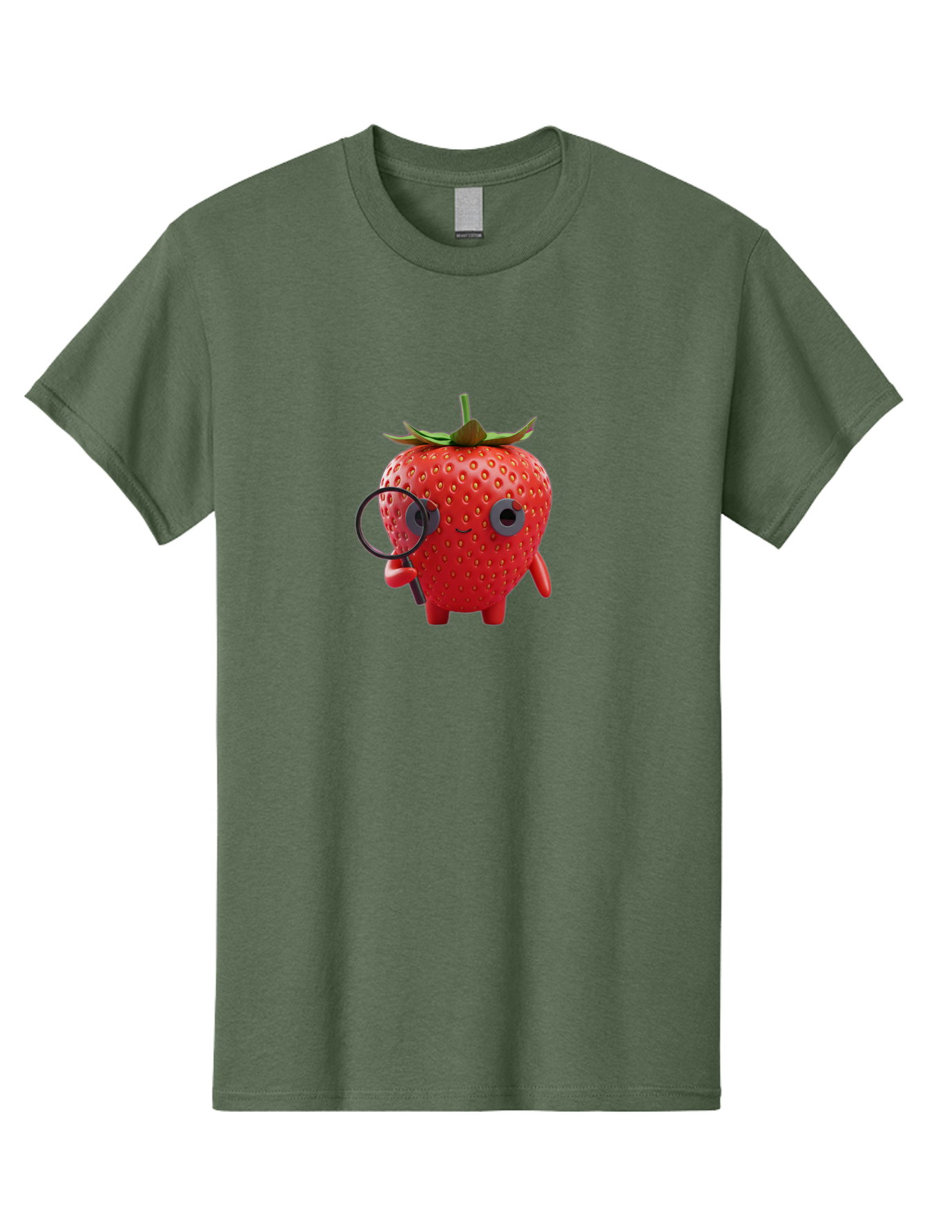 Strawberry-7 Men'S Graphic Tee, 100% Cotton, Comfortable Casual Summer Wear, Machine Washable, Cartoon Strawberry, Strawberry Character, Magnifying Glass, Investigation, Cute Illustration, Funny Fruit, Quirky Design, Red Strawberry, Bac470
