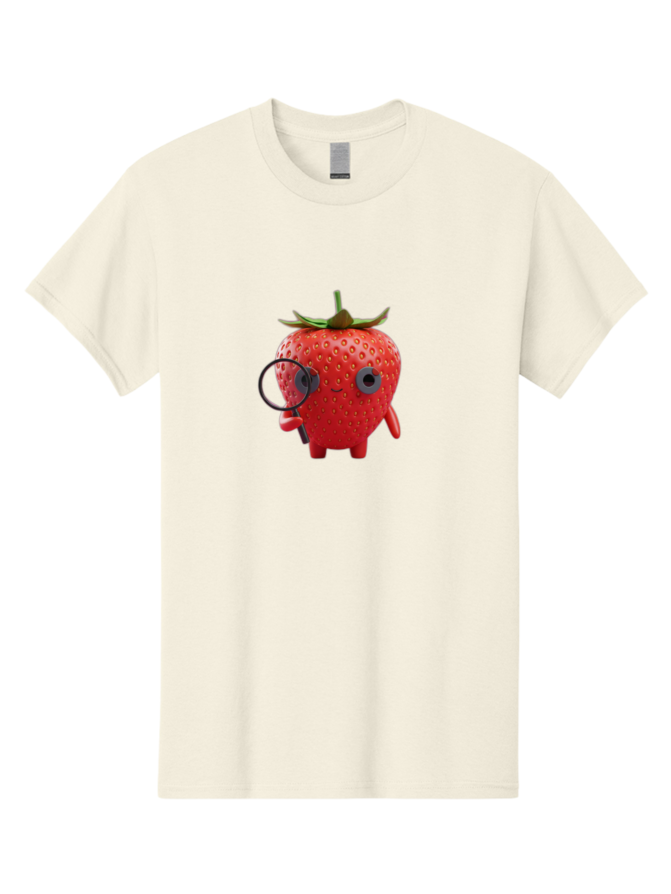 Strawberry-7 Men'S Graphic Tee, 100% Cotton, Comfortable Casual Summer Wear, Machine Washable, Cartoon Strawberry, Strawberry Character, Magnifying Glass, Investigation, Cute Illustration, Funny Fruit, Quirky Design, Red Strawberry, Bac470