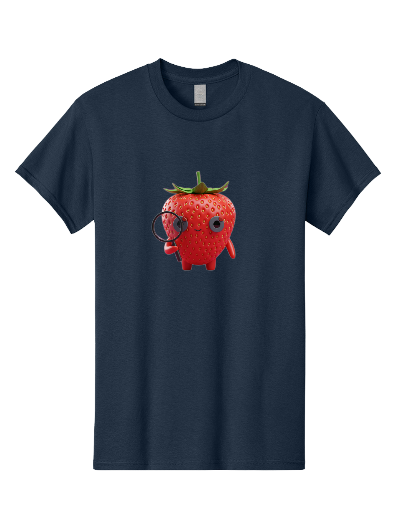 Strawberry-7 Men'S Graphic Tee, 100% Cotton, Comfortable Casual Summer Wear, Machine Washable, Cartoon Strawberry, Strawberry Character, Magnifying Glass, Investigation, Cute Illustration, Funny Fruit, Quirky Design, Red Strawberry, Bac470