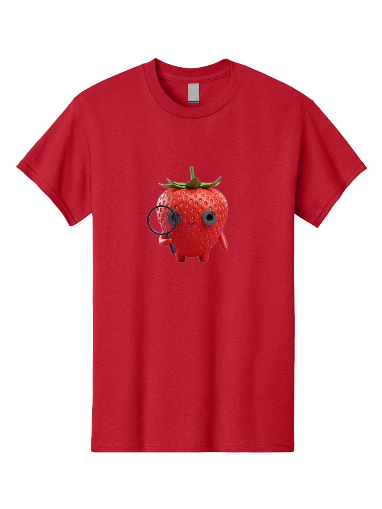 Strawberry-7 Men'S Graphic Tee, 100% Cotton, Comfortable Casual Summer Wear, Machine Washable, Cartoon Strawberry, Strawberry Character, Magnifying Glass, Investigation, Cute Illustration, Funny Fruit, Quirky Design, Red Strawberry, Bac470