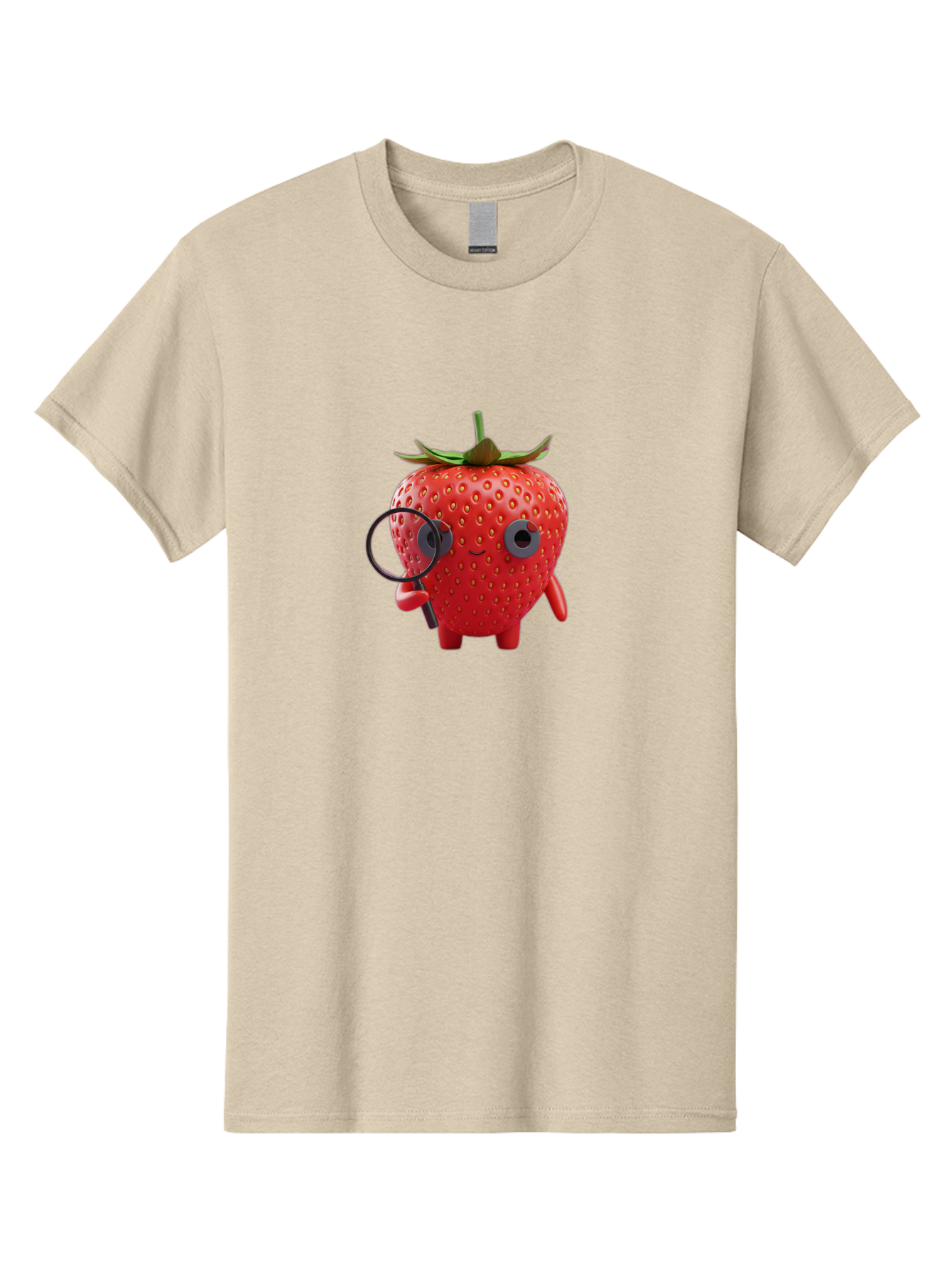 Strawberry-7 Men'S Graphic Tee, 100% Cotton, Comfortable Casual Summer Wear, Machine Washable, Cartoon Strawberry, Strawberry Character, Magnifying Glass, Investigation, Cute Illustration, Funny Fruit, Quirky Design, Red Strawberry, Bac470
