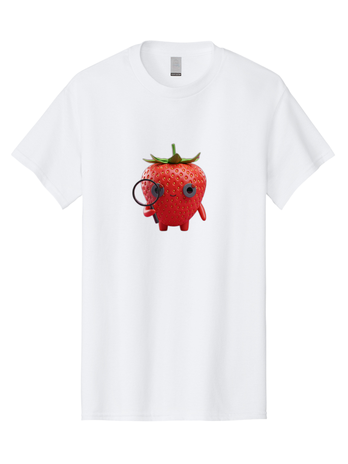 Strawberry-7 Men'S Graphic Tee, 100% Cotton, Comfortable Casual Summer Wear, Machine Washable, Cartoon Strawberry, Strawberry Character, Magnifying Glass, Investigation, Cute Illustration, Funny Fruit, Quirky Design, Red Strawberry, Bac470