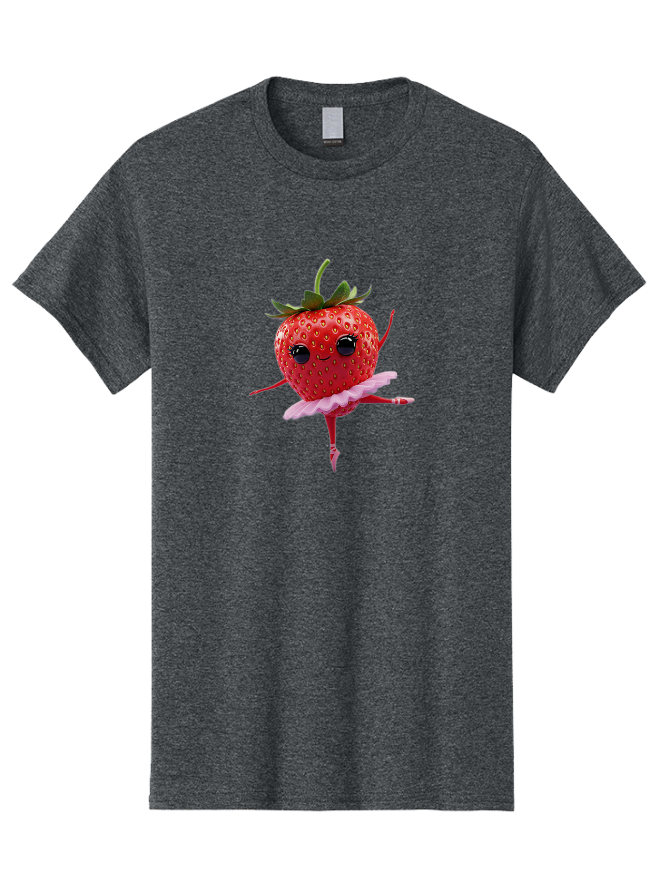 Strawberry-Ballerina Men'S Graphic Tee, 100% Cotton, Comfortable Casual Summer Wear, Machine Washable, Smiling Strawberry, Ballerina Strawberry, Dancing Fruit, Pink Tutu, Cartoon Character, Cute Illustration, Playful Design, Whimsical Art Bac471