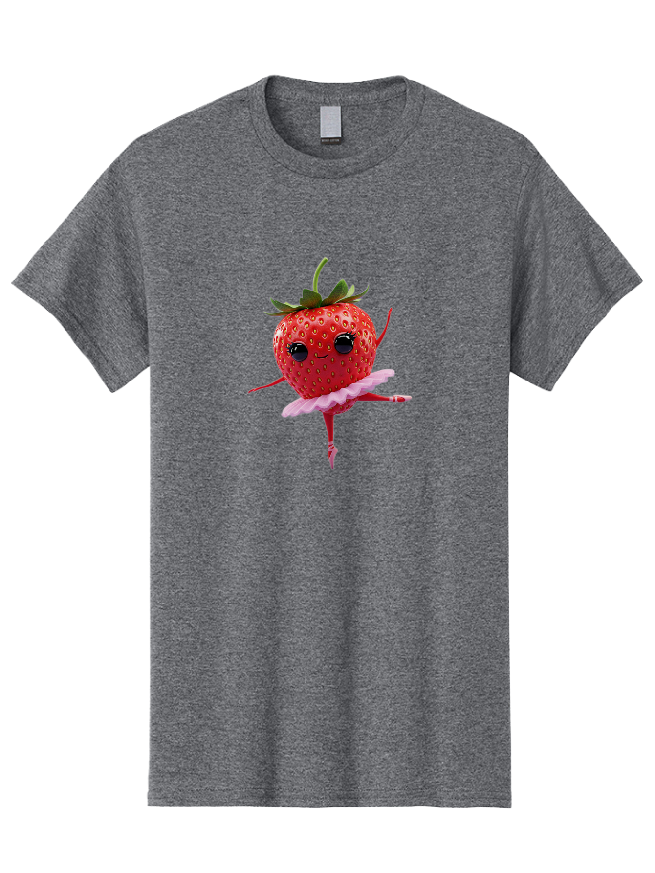 Strawberry-Ballerina Men'S Graphic Tee, 100% Cotton, Comfortable Casual Summer Wear, Machine Washable, Smiling Strawberry, Ballerina Strawberry, Dancing Fruit, Pink Tutu, Cartoon Character, Cute Illustration, Playful Design, Whimsical Art Bac471