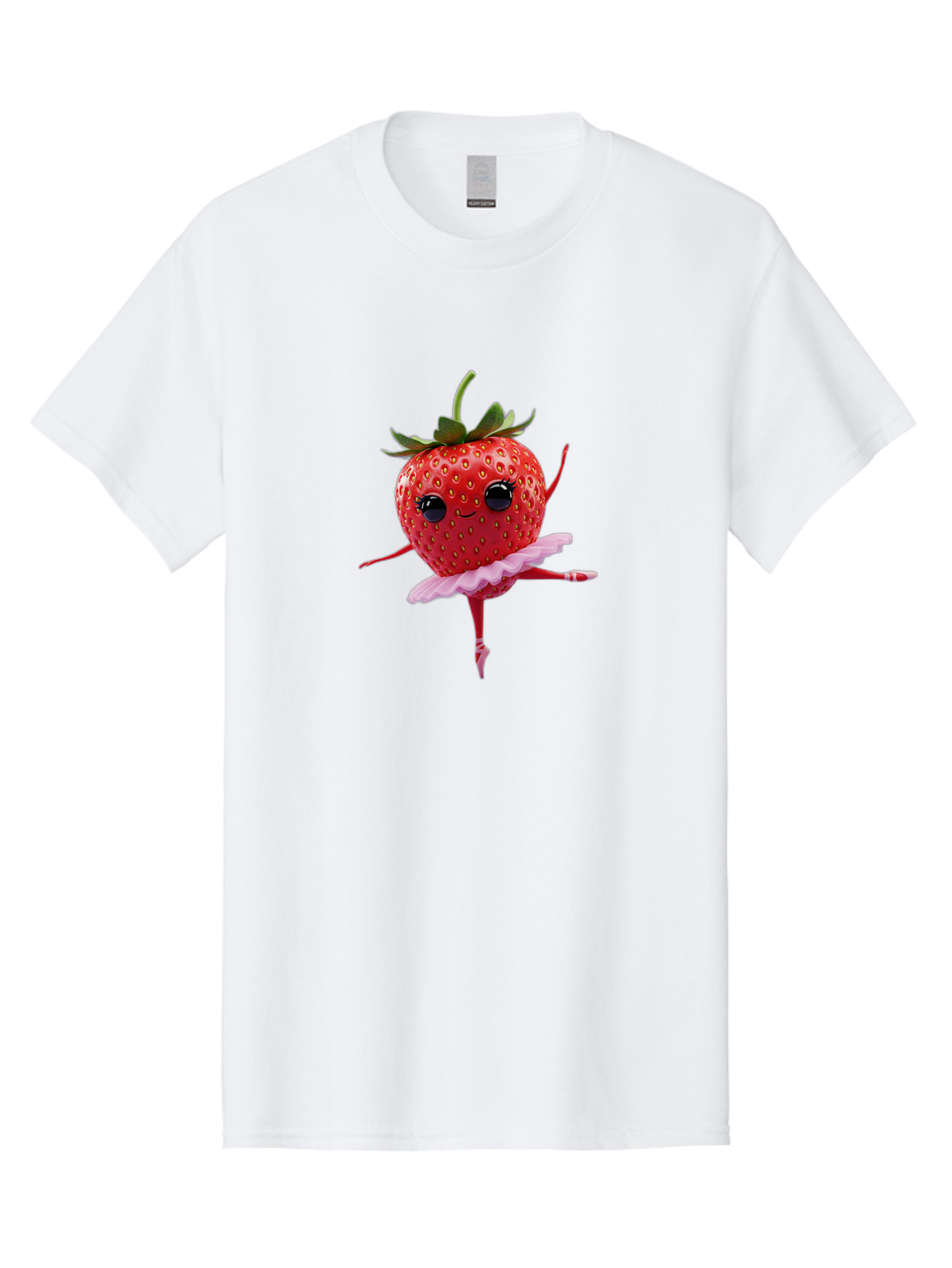 Strawberry-Ballerina Men'S Graphic Tee, 100% Cotton, Comfortable Casual Summer Wear, Machine Washable, Smiling Strawberry, Ballerina Strawberry, Dancing Fruit, Pink Tutu, Cartoon Character, Cute Illustration, Playful Design, Whimsical Art Bac471