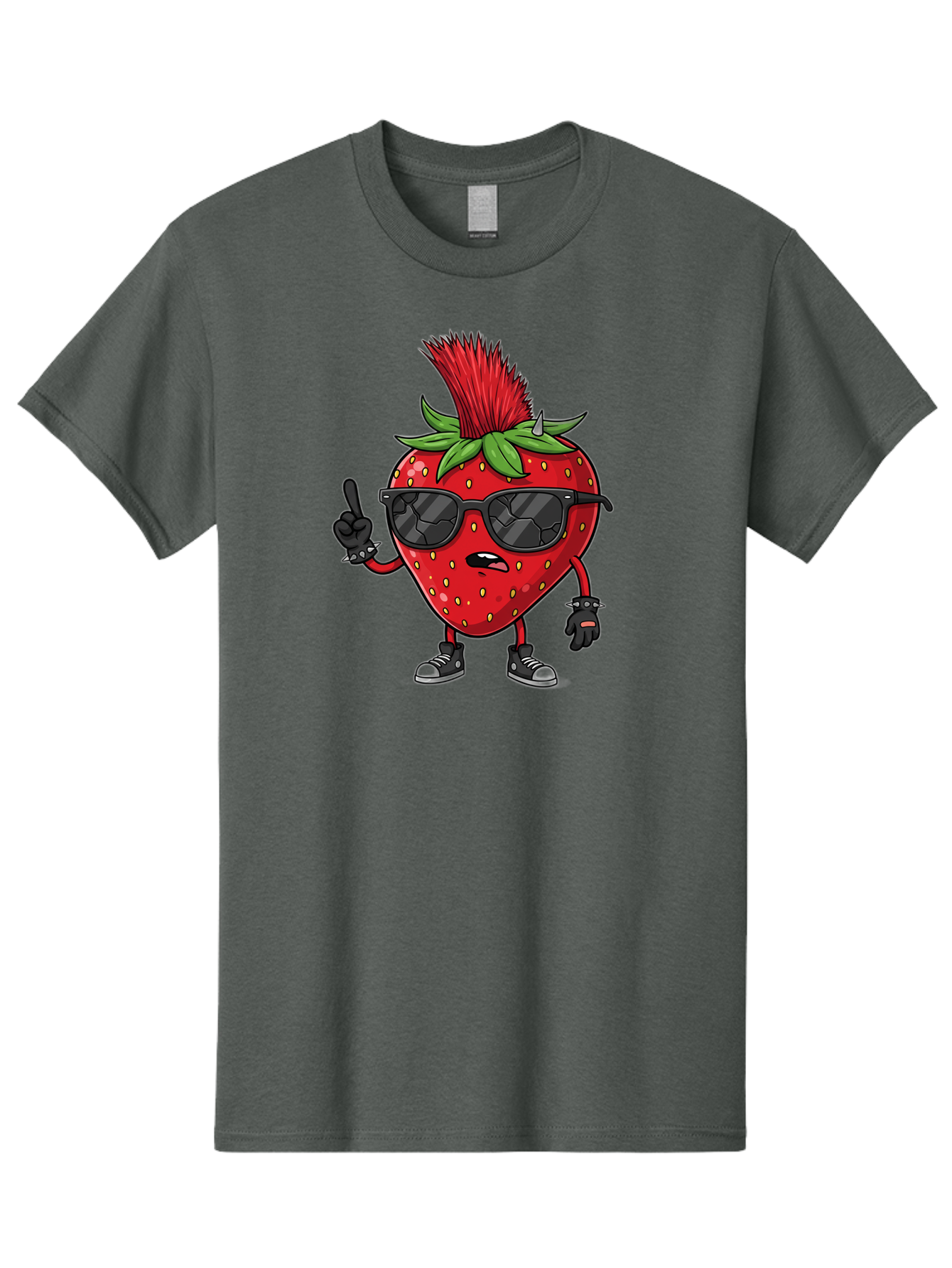 Strawberry-Character Men'S Graphic Tee, 100% Cotton, Comfortable Casual Summer Wear, Machine Washable, Cartoon Strawberry, Cool Strawberry Character, Sunglasses, Punk Rock Style, Fruit Character Design, Strawberry Mascot, Funny Strawberry, Bac473