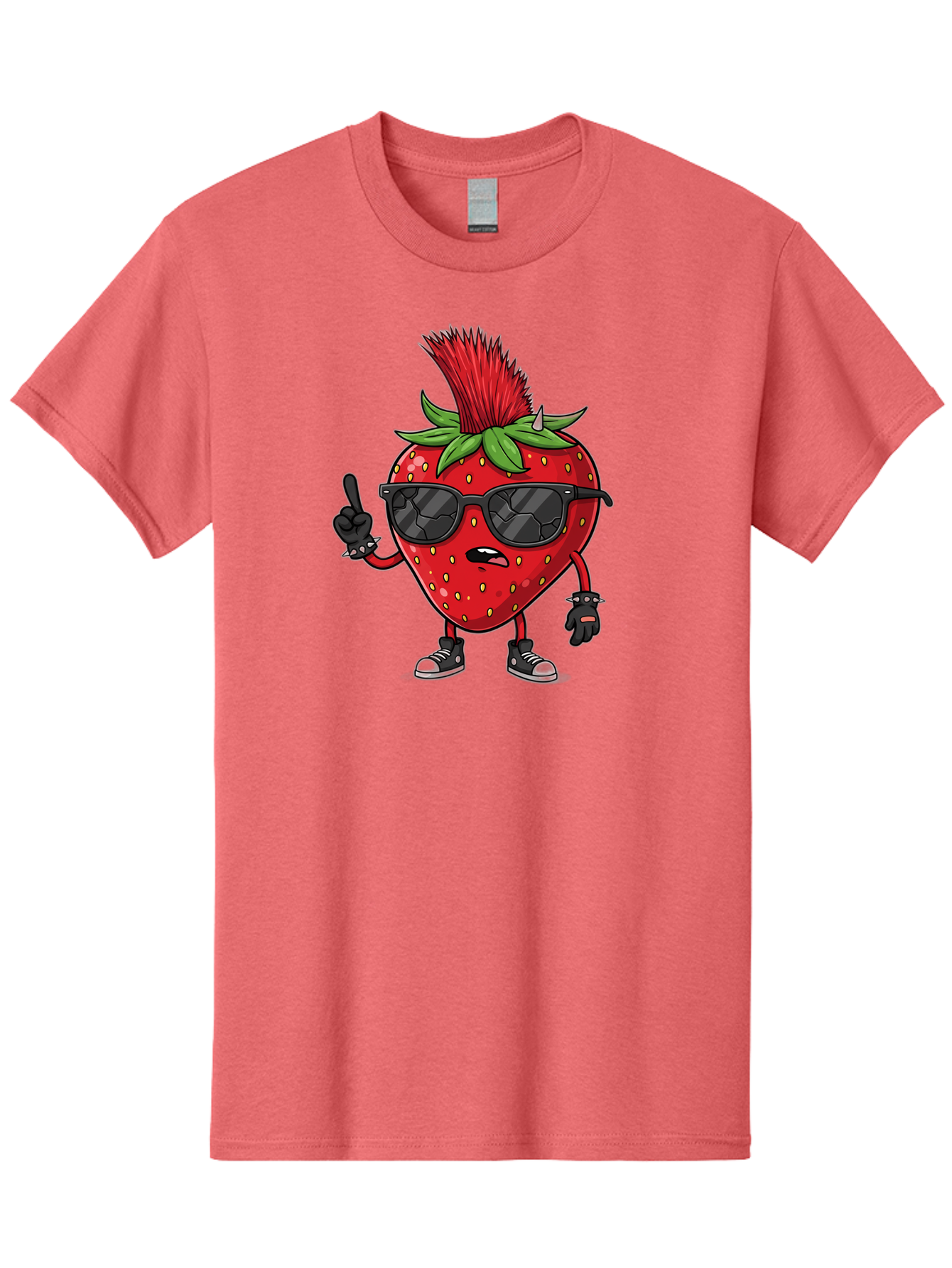Strawberry-Character Men'S Graphic Tee, 100% Cotton, Comfortable Casual Summer Wear, Machine Washable, Cartoon Strawberry, Cool Strawberry Character, Sunglasses, Punk Rock Style, Fruit Character Design, Strawberry Mascot, Funny Strawberry, Bac473