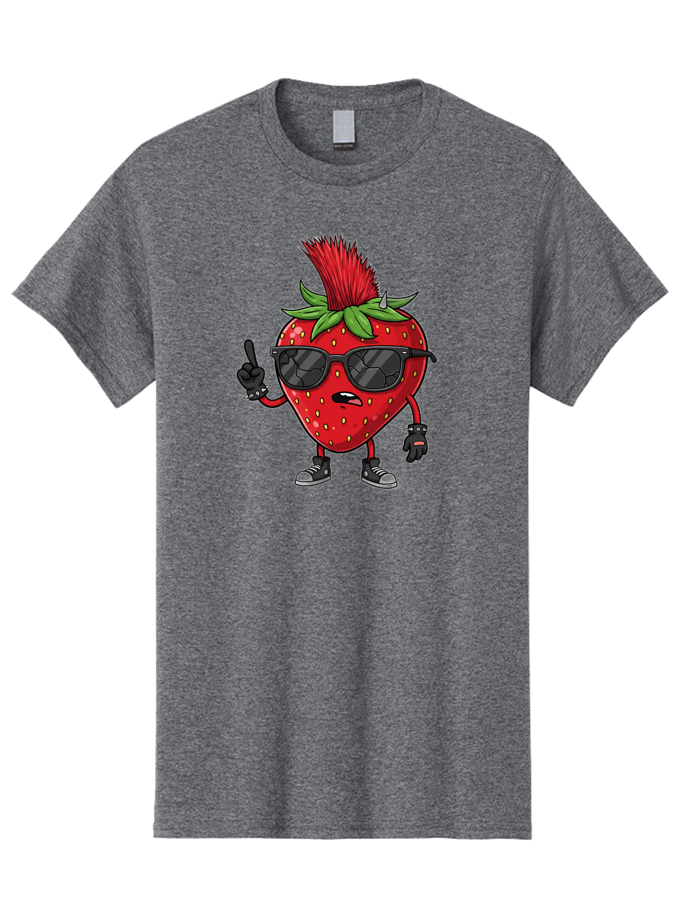 Strawberry-Character Men'S Graphic Tee, 100% Cotton, Comfortable Casual Summer Wear, Machine Washable, Cartoon Strawberry, Cool Strawberry Character, Sunglasses, Punk Rock Style, Fruit Character Design, Strawberry Mascot, Funny Strawberry, Bac473
