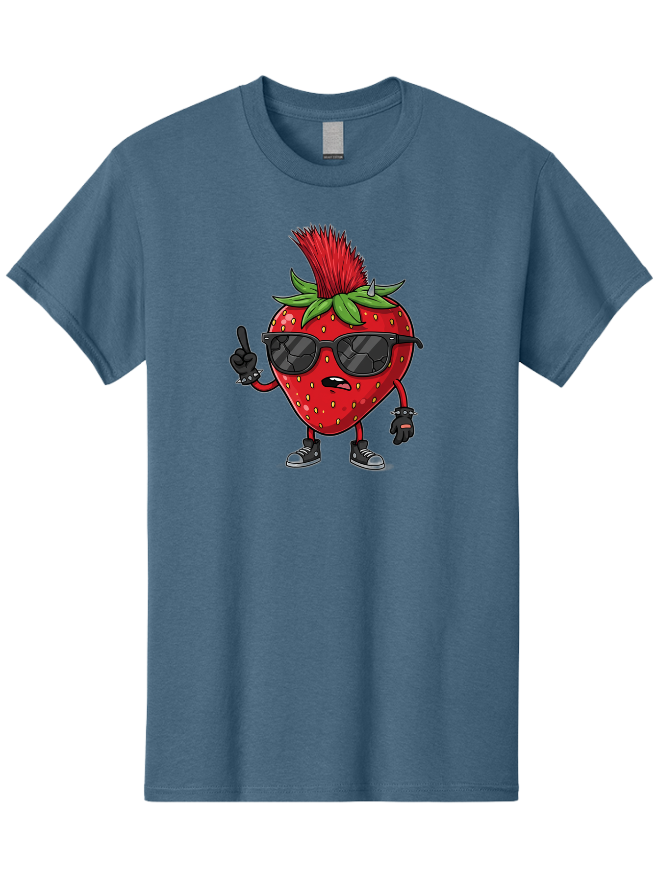Strawberry-Character Men'S Graphic Tee, 100% Cotton, Comfortable Casual Summer Wear, Machine Washable, Cartoon Strawberry, Cool Strawberry Character, Sunglasses, Punk Rock Style, Fruit Character Design, Strawberry Mascot, Funny Strawberry, Bac473