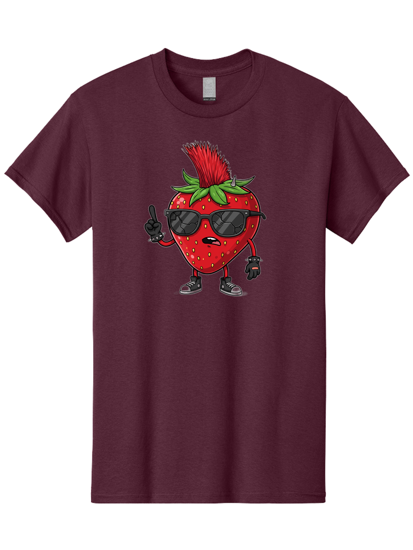Strawberry-Character Men'S Graphic Tee, 100% Cotton, Comfortable Casual Summer Wear, Machine Washable, Cartoon Strawberry, Cool Strawberry Character, Sunglasses, Punk Rock Style, Fruit Character Design, Strawberry Mascot, Funny Strawberry, Bac473