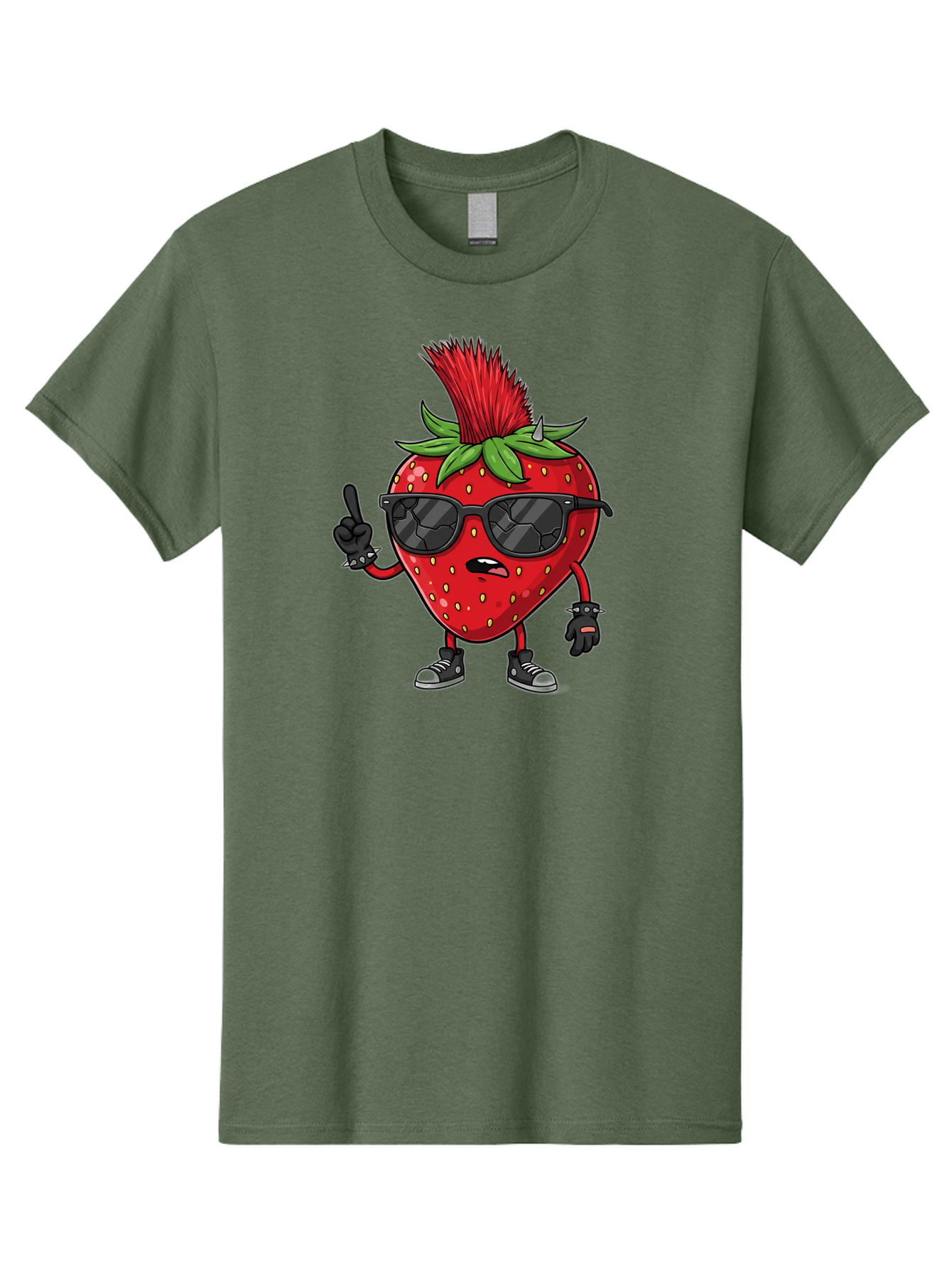 Strawberry-Character Men'S Graphic Tee, 100% Cotton, Comfortable Casual Summer Wear, Machine Washable, Cartoon Strawberry, Cool Strawberry Character, Sunglasses, Punk Rock Style, Fruit Character Design, Strawberry Mascot, Funny Strawberry, Bac473