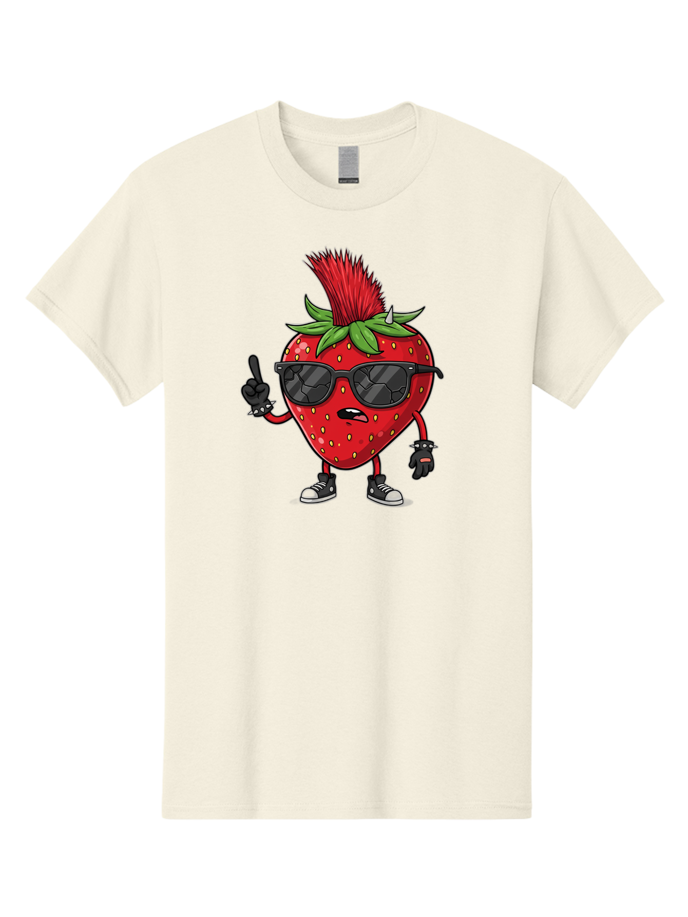 Strawberry-Character Men'S Graphic Tee, 100% Cotton, Comfortable Casual Summer Wear, Machine Washable, Cartoon Strawberry, Cool Strawberry Character, Sunglasses, Punk Rock Style, Fruit Character Design, Strawberry Mascot, Funny Strawberry, Bac473