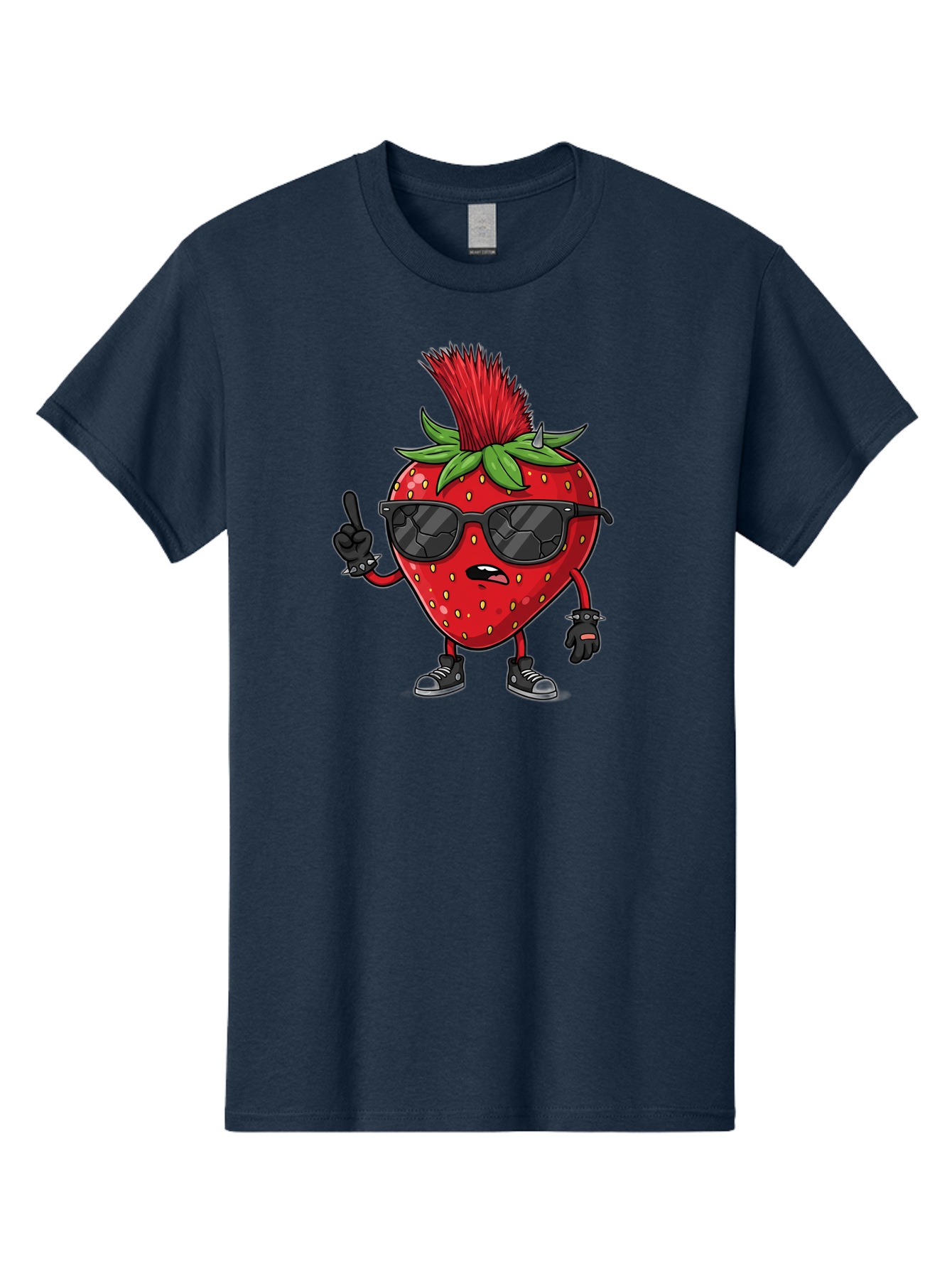 Strawberry-Character Men'S Graphic Tee, 100% Cotton, Comfortable Casual Summer Wear, Machine Washable, Cartoon Strawberry, Cool Strawberry Character, Sunglasses, Punk Rock Style, Fruit Character Design, Strawberry Mascot, Funny Strawberry, Bac473