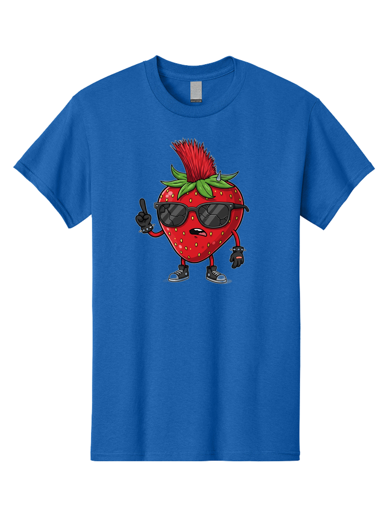Strawberry-Character Men'S Graphic Tee, 100% Cotton, Comfortable Casual Summer Wear, Machine Washable, Cartoon Strawberry, Cool Strawberry Character, Sunglasses, Punk Rock Style, Fruit Character Design, Strawberry Mascot, Funny Strawberry, Bac473