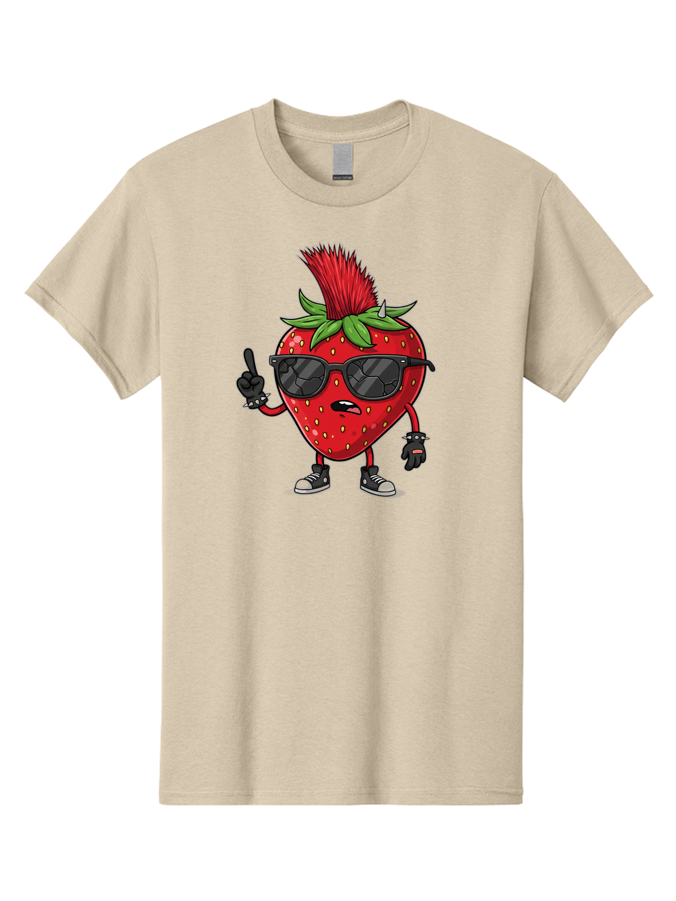 Strawberry-Character Men'S Graphic Tee, 100% Cotton, Comfortable Casual Summer Wear, Machine Washable, Cartoon Strawberry, Cool Strawberry Character, Sunglasses, Punk Rock Style, Fruit Character Design, Strawberry Mascot, Funny Strawberry, Bac473