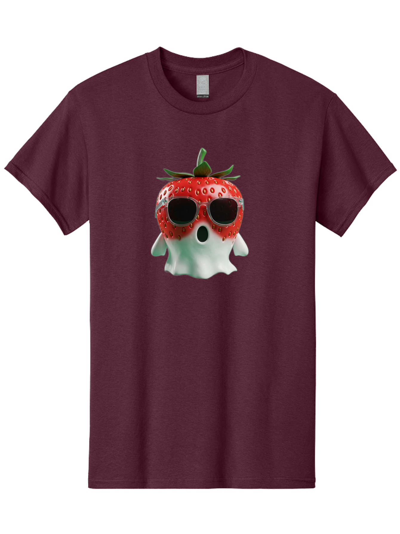 Strawberry-Ghost Men'S Graphic Tee, 100% Cotton, Comfortable Casual Summer Wear, Machine Washable, Strawberry With Sunglasses, Ghostly Figure, Cool Fruit, Summer Vibes, Quirky Design, Fun And Playful, Cartoon Character, Unique Blend, Bac476
