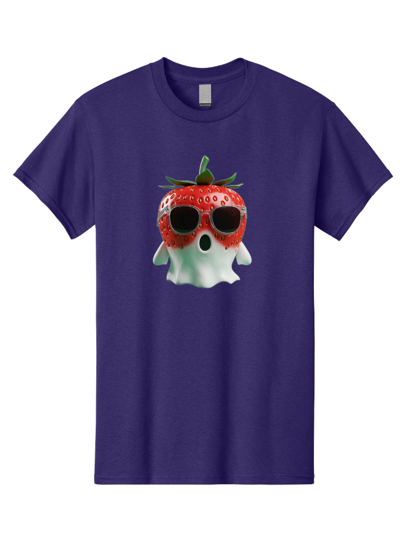Strawberry-Ghost Men'S Graphic Tee, 100% Cotton, Comfortable Casual Summer Wear, Machine Washable, Strawberry With Sunglasses, Ghostly Figure, Cool Fruit, Summer Vibes, Quirky Design, Fun And Playful, Cartoon Character, Unique Blend, Bac476