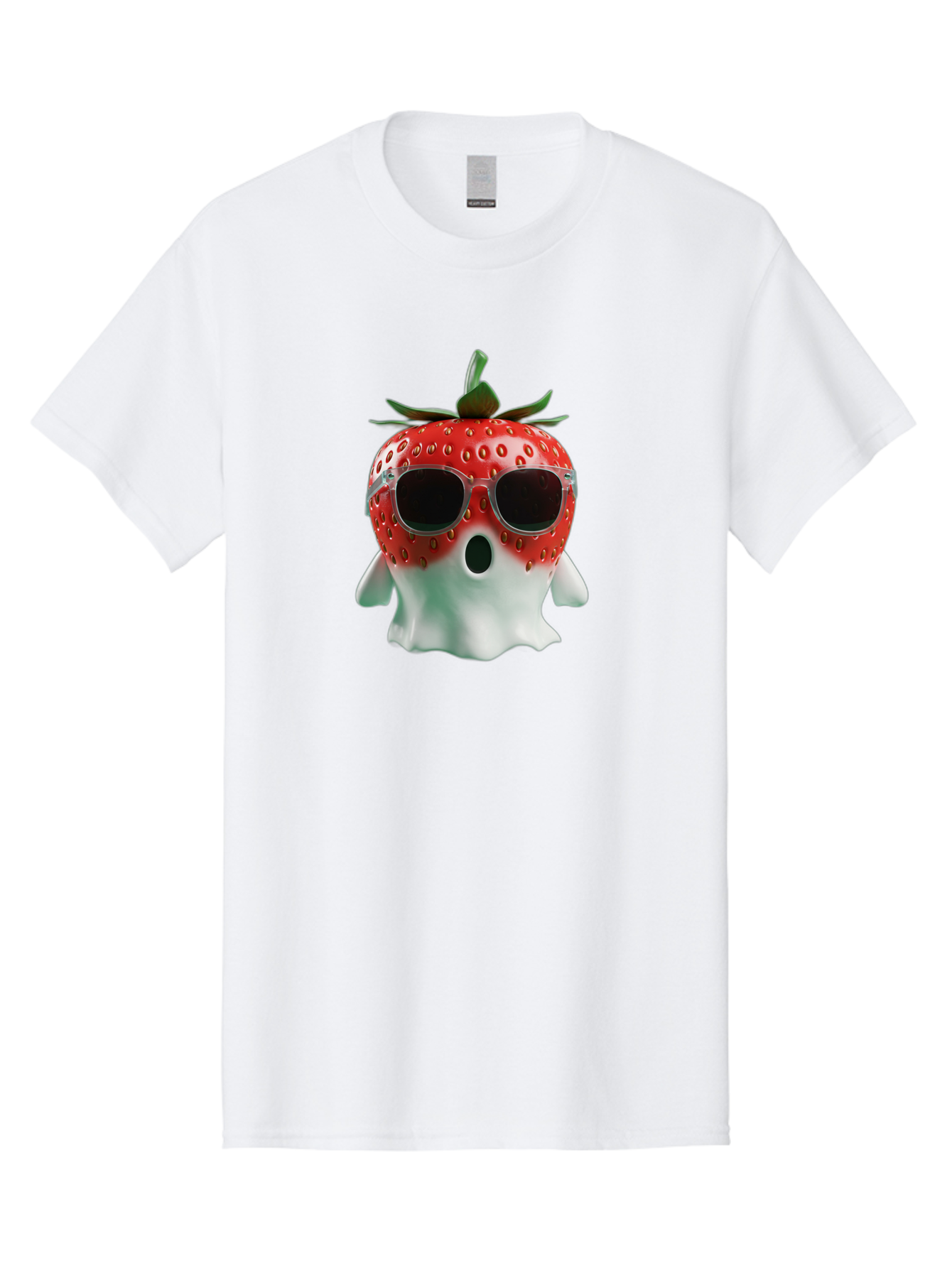 Strawberry-Ghost Men'S Graphic Tee, 100% Cotton, Comfortable Casual Summer Wear, Machine Washable, Strawberry With Sunglasses, Ghostly Figure, Cool Fruit, Summer Vibes, Quirky Design, Fun And Playful, Cartoon Character, Unique Blend, Bac476