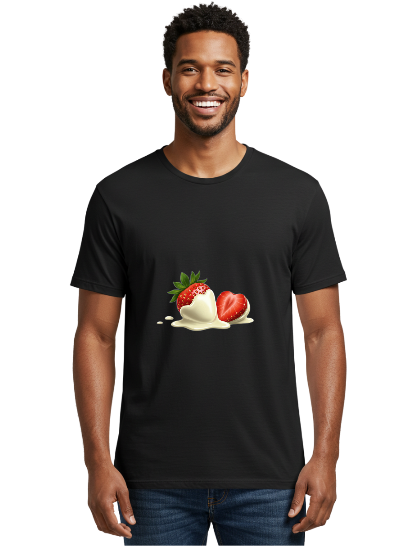 Strawberry-Ice-Cream Men'S Graphic Tee, 100% Cotton, Comfortable Casual Summer Wear, Machine Washable, Strawberry Dessert, Vanilla Ice Cream, Sweet Treat, Fresh Strawberry, Creamy Texture, Indulgent Delight, Summertime Snack Bac477