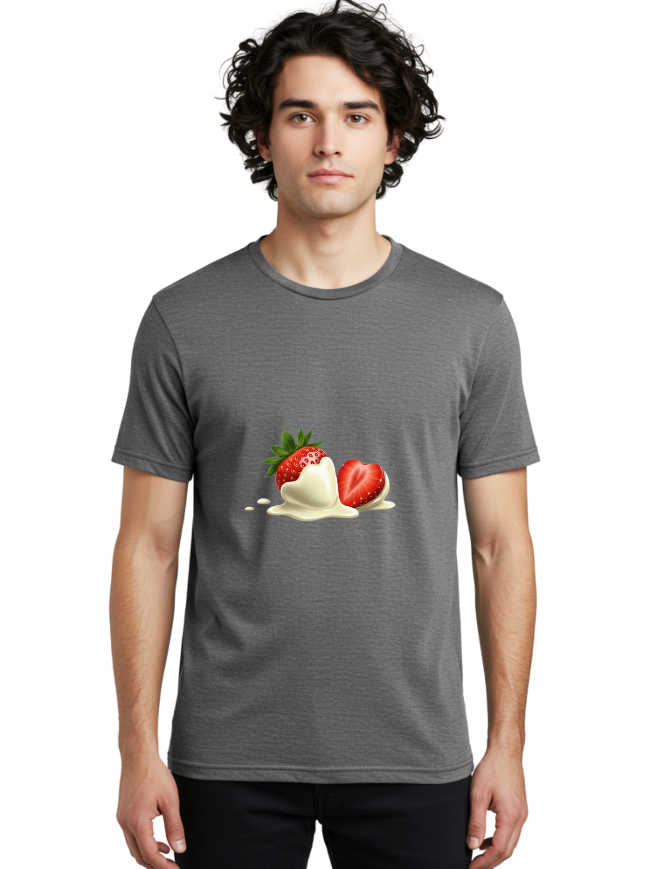Strawberry-Ice-Cream Men'S Graphic Tee, 100% Cotton, Comfortable Casual Summer Wear, Machine Washable, Strawberry Dessert, Vanilla Ice Cream, Sweet Treat, Fresh Strawberry, Creamy Texture, Indulgent Delight, Summertime Snack Bac477