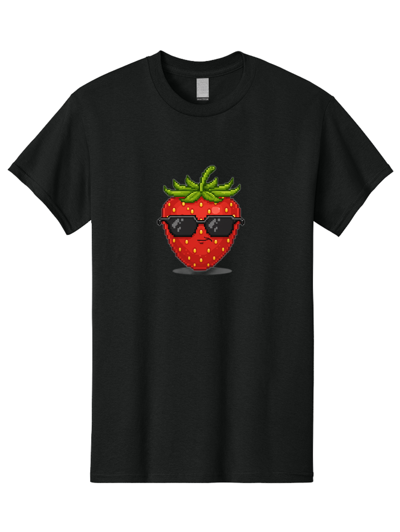 Strawberry-In-Sunglasses Men'S Graphic Tee, 100% Cotton, Comfortable Casual Summer Wear, Machine Washable, Cool Strawberry, Pixel Art, Sunglasses, Red Fruit, Yellow Seeds, Cartoon Character, Fun Design, Summertime Vibe, Pixelated Style Bac478