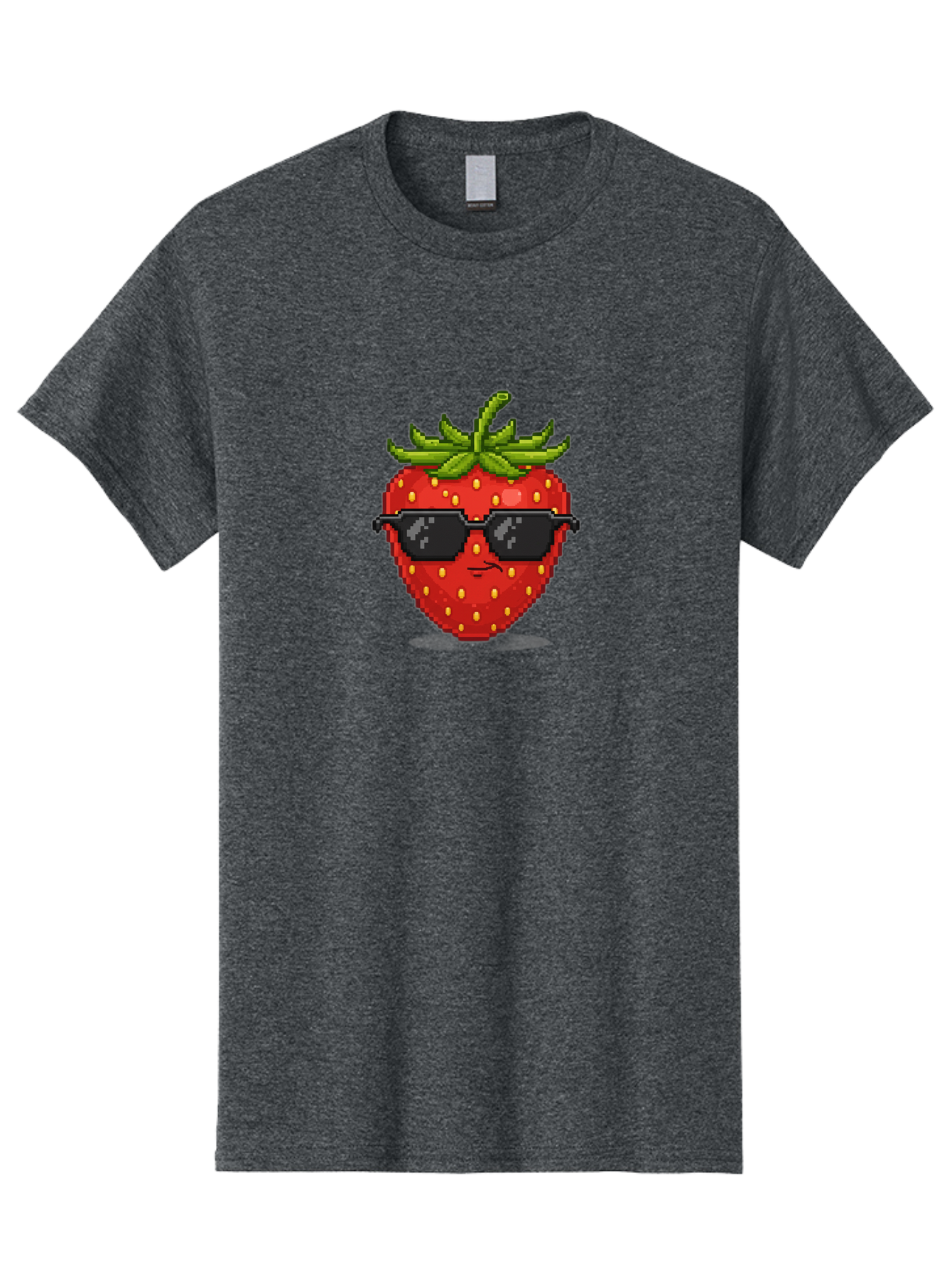 Strawberry-In-Sunglasses Men'S Graphic Tee, 100% Cotton, Comfortable Casual Summer Wear, Machine Washable, Cool Strawberry, Pixel Art, Sunglasses, Red Fruit, Yellow Seeds, Cartoon Character, Fun Design, Summertime Vibe, Pixelated Style Bac478