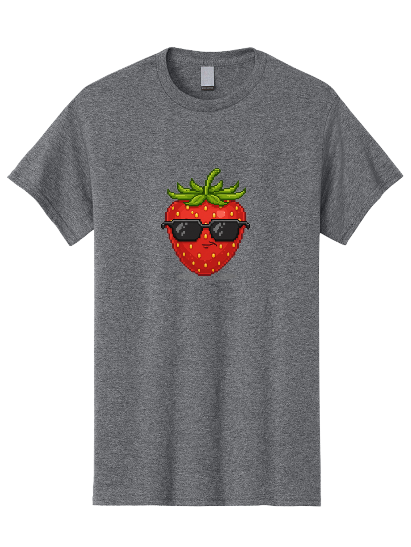 Strawberry-In-Sunglasses Men'S Graphic Tee, 100% Cotton, Comfortable Casual Summer Wear, Machine Washable, Cool Strawberry, Pixel Art, Sunglasses, Red Fruit, Yellow Seeds, Cartoon Character, Fun Design, Summertime Vibe, Pixelated Style Bac478