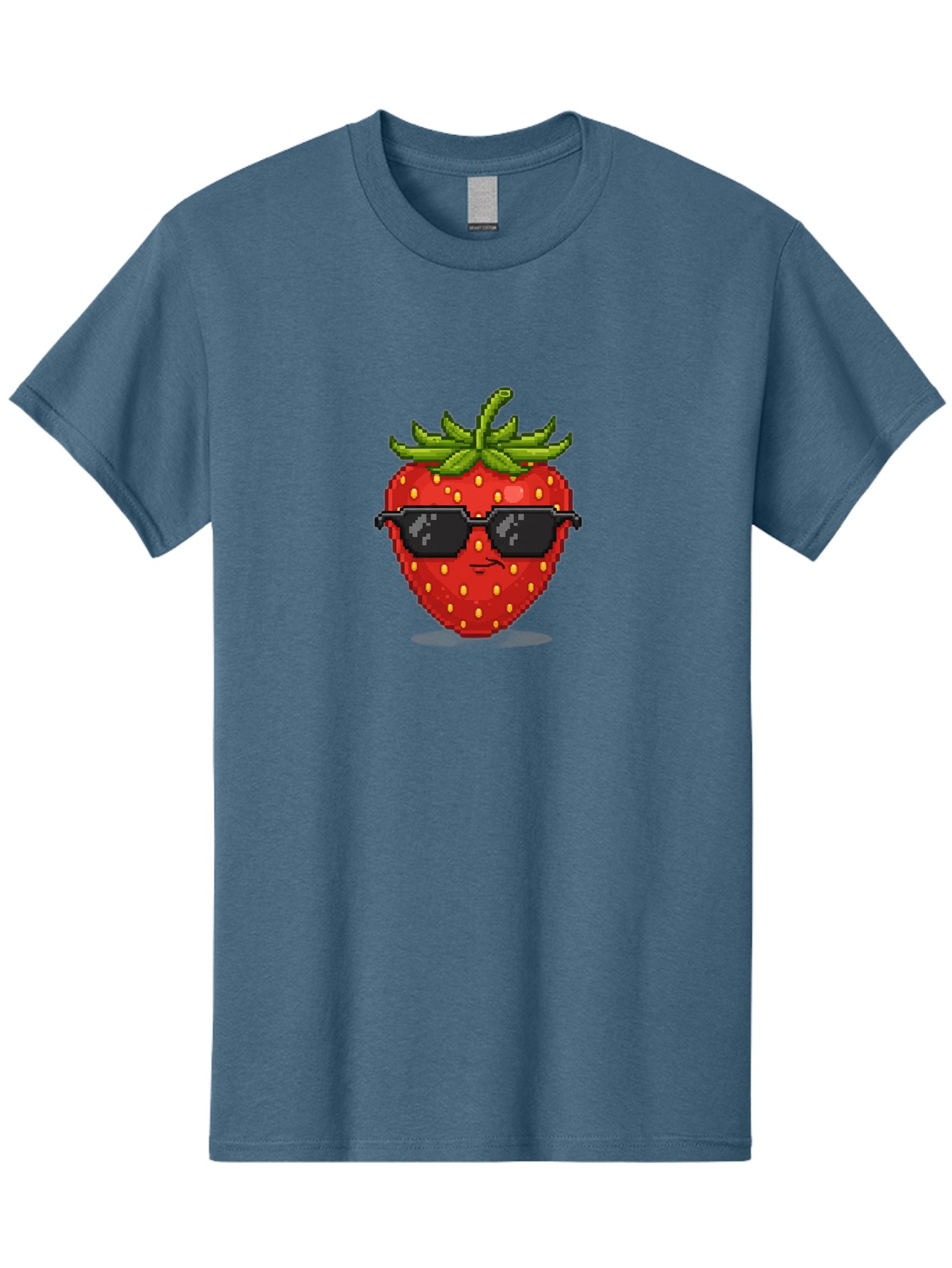 Strawberry-In-Sunglasses Men'S Graphic Tee, 100% Cotton, Comfortable Casual Summer Wear, Machine Washable, Cool Strawberry, Pixel Art, Sunglasses, Red Fruit, Yellow Seeds, Cartoon Character, Fun Design, Summertime Vibe, Pixelated Style Bac478