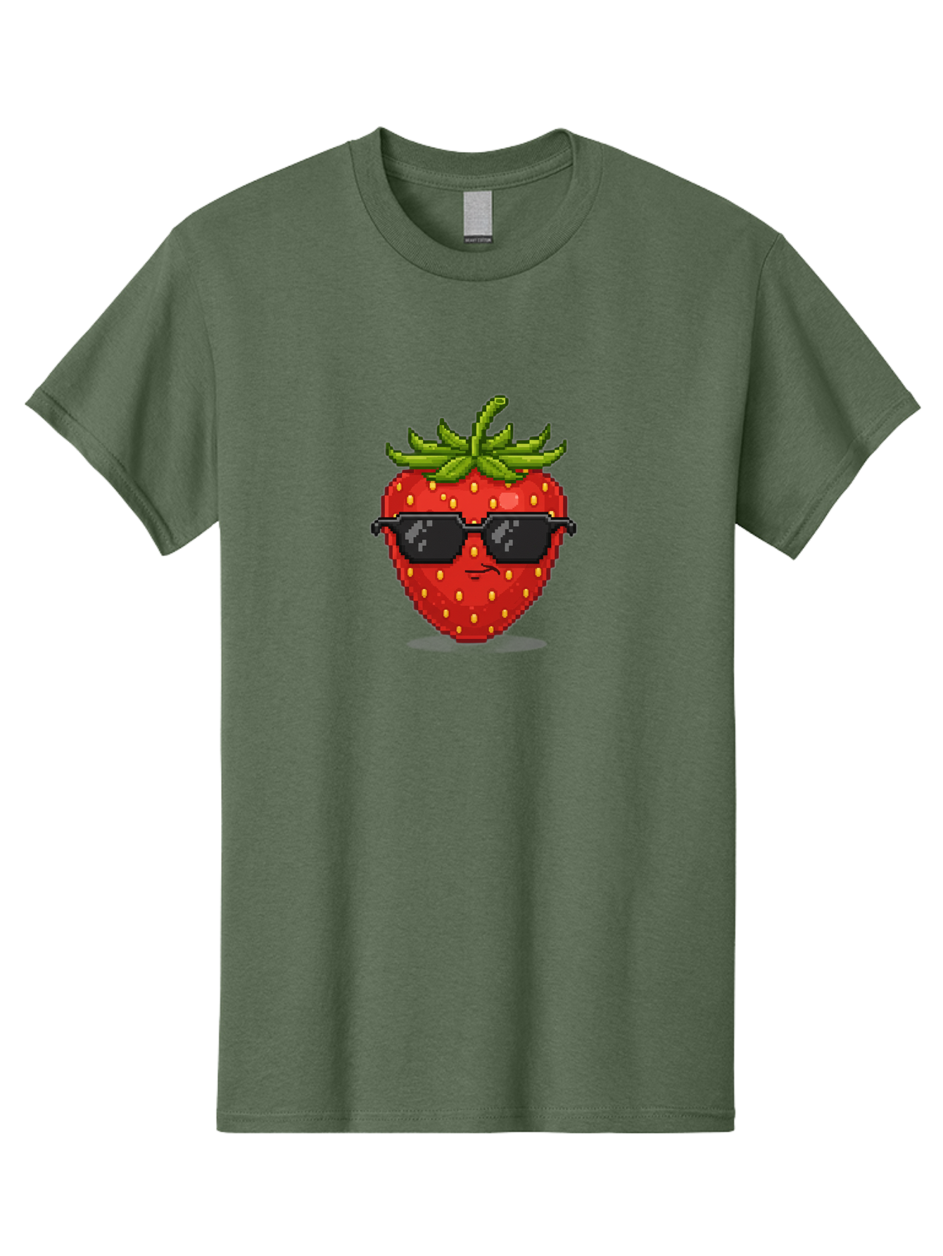 Strawberry-In-Sunglasses Men'S Graphic Tee, 100% Cotton, Comfortable Casual Summer Wear, Machine Washable, Cool Strawberry, Pixel Art, Sunglasses, Red Fruit, Yellow Seeds, Cartoon Character, Fun Design, Summertime Vibe, Pixelated Style Bac478