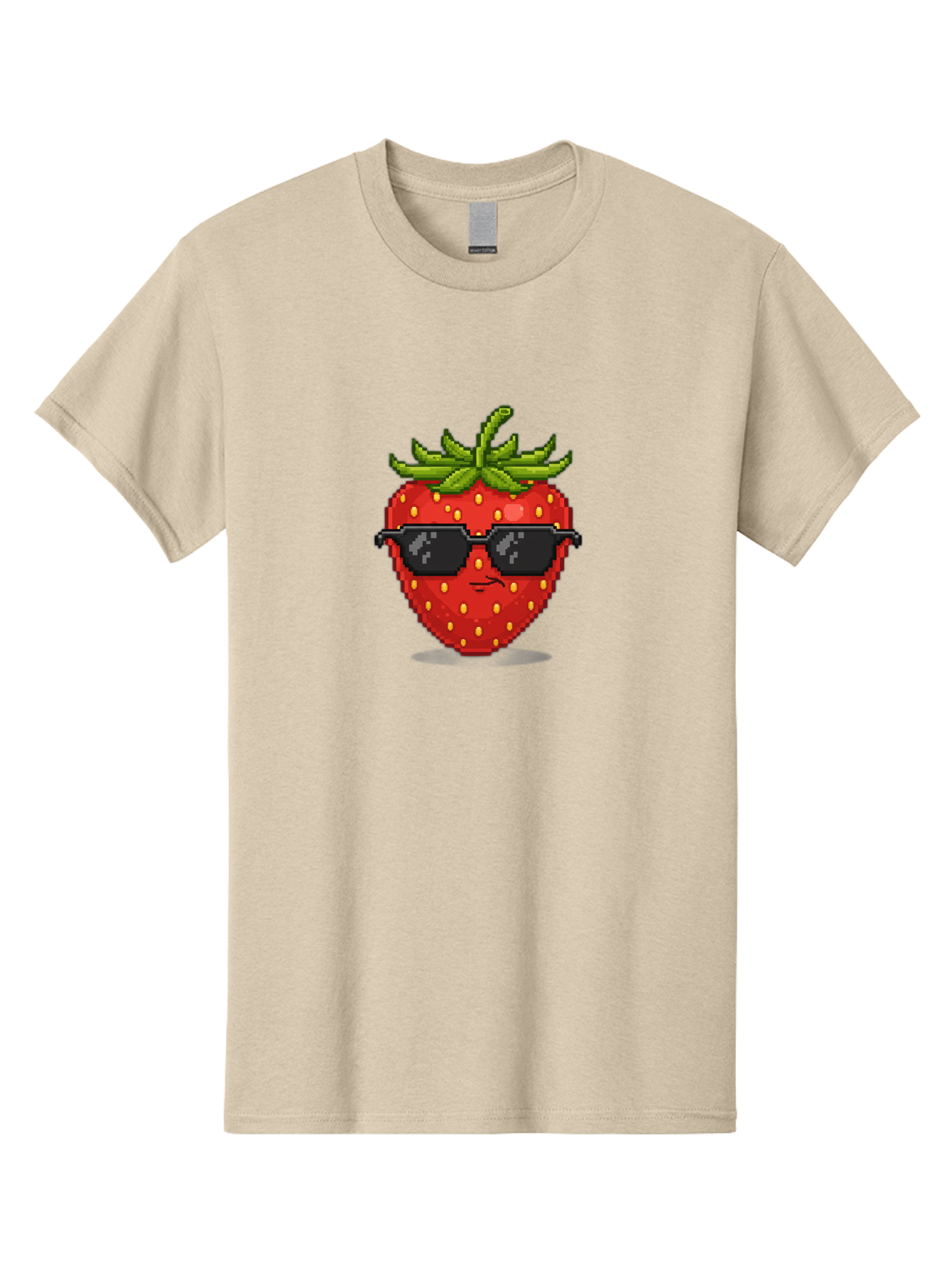 Strawberry-In-Sunglasses Men'S Graphic Tee, 100% Cotton, Comfortable Casual Summer Wear, Machine Washable, Cool Strawberry, Pixel Art, Sunglasses, Red Fruit, Yellow Seeds, Cartoon Character, Fun Design, Summertime Vibe, Pixelated Style Bac478