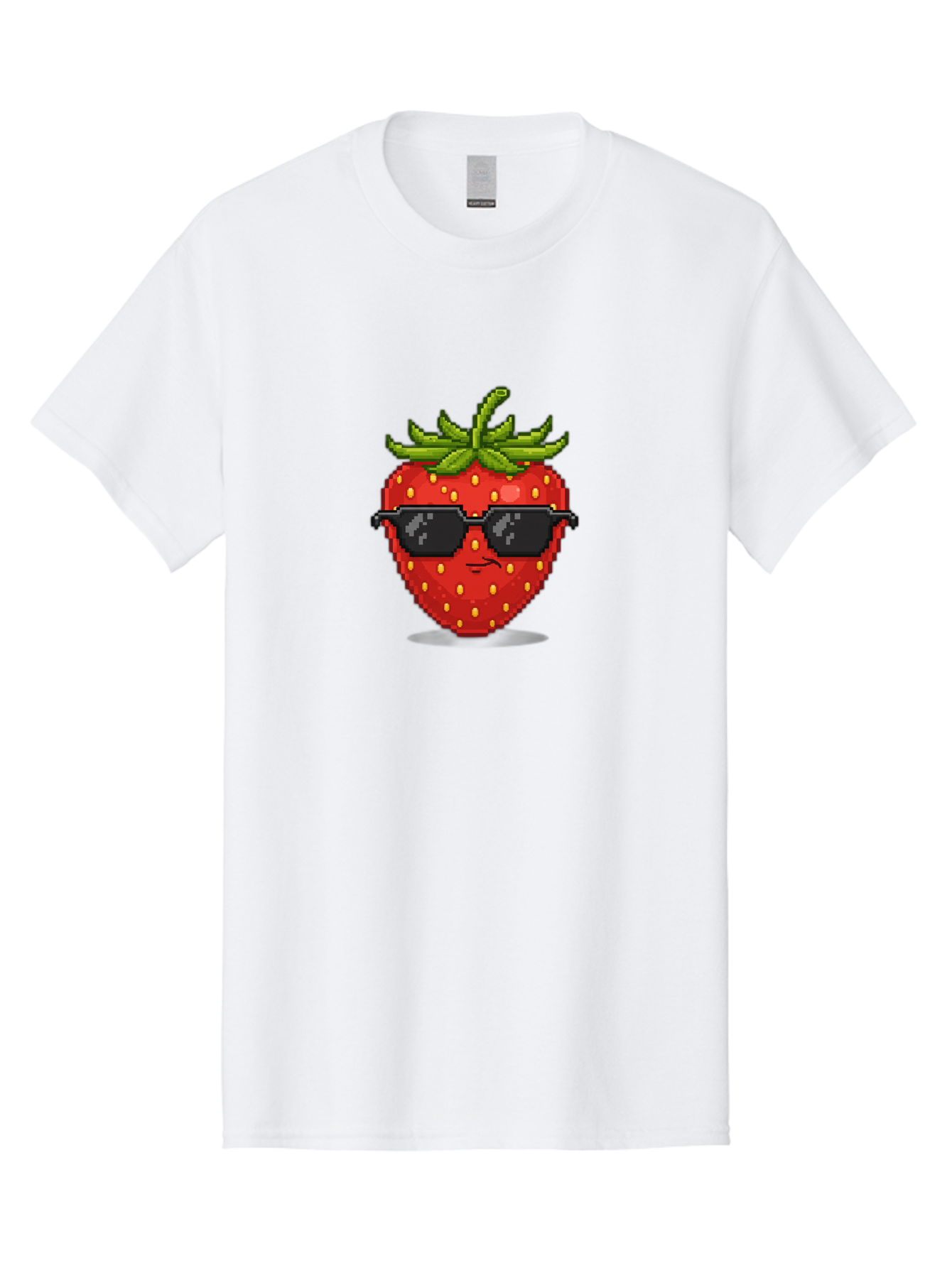 Strawberry-In-Sunglasses Men'S Graphic Tee, 100% Cotton, Comfortable Casual Summer Wear, Machine Washable, Cool Strawberry, Pixel Art, Sunglasses, Red Fruit, Yellow Seeds, Cartoon Character, Fun Design, Summertime Vibe, Pixelated Style Bac478