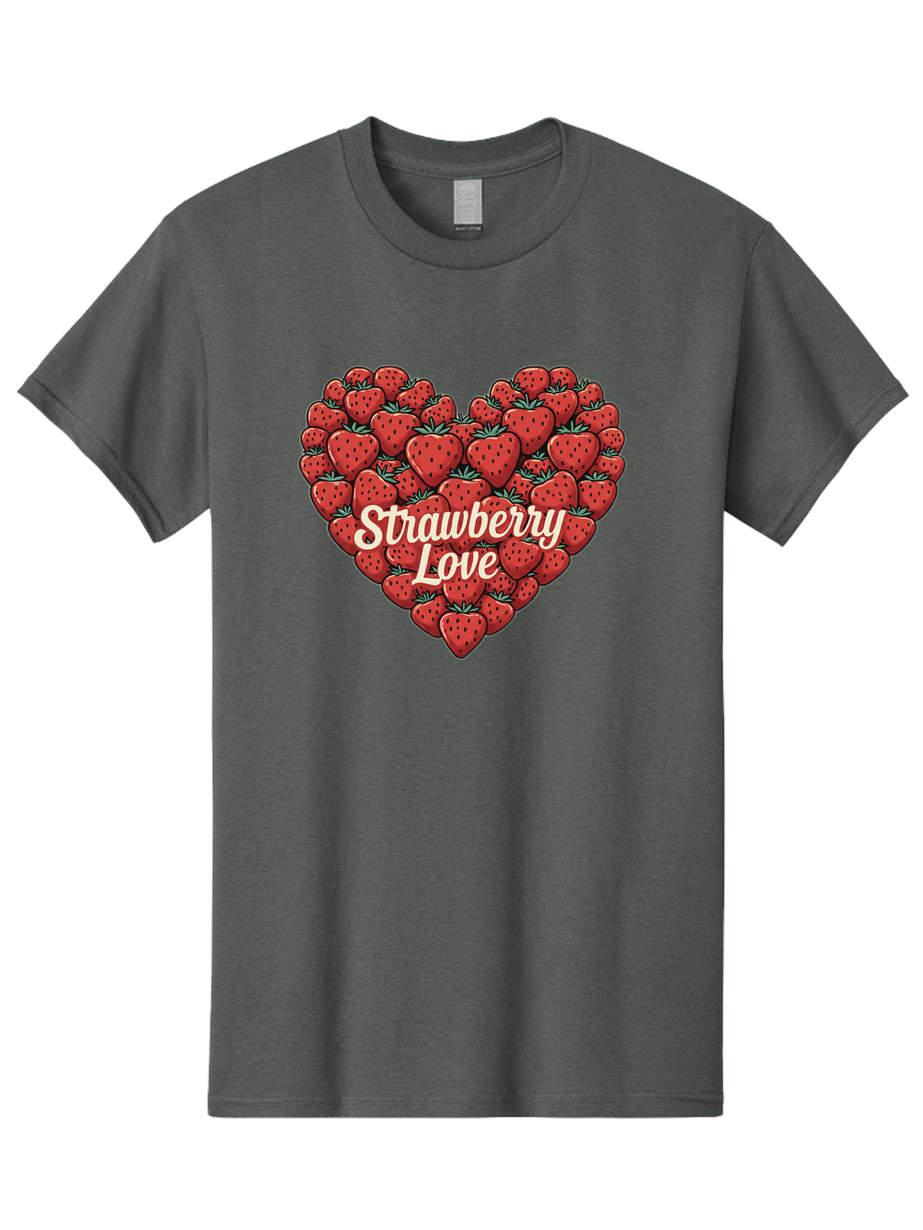 Strawberry-Love Men'S Graphic Tee, 100% Cotton, Comfortable Casual Summer Wear, Machine Washable, Strawberry Heart, Fruit Love, Red Strawberries, Sweet Treats, Tasty Fruits, Summer Fruits, Heart-Shaped Strawberries, Strawberry Graphics Bac479