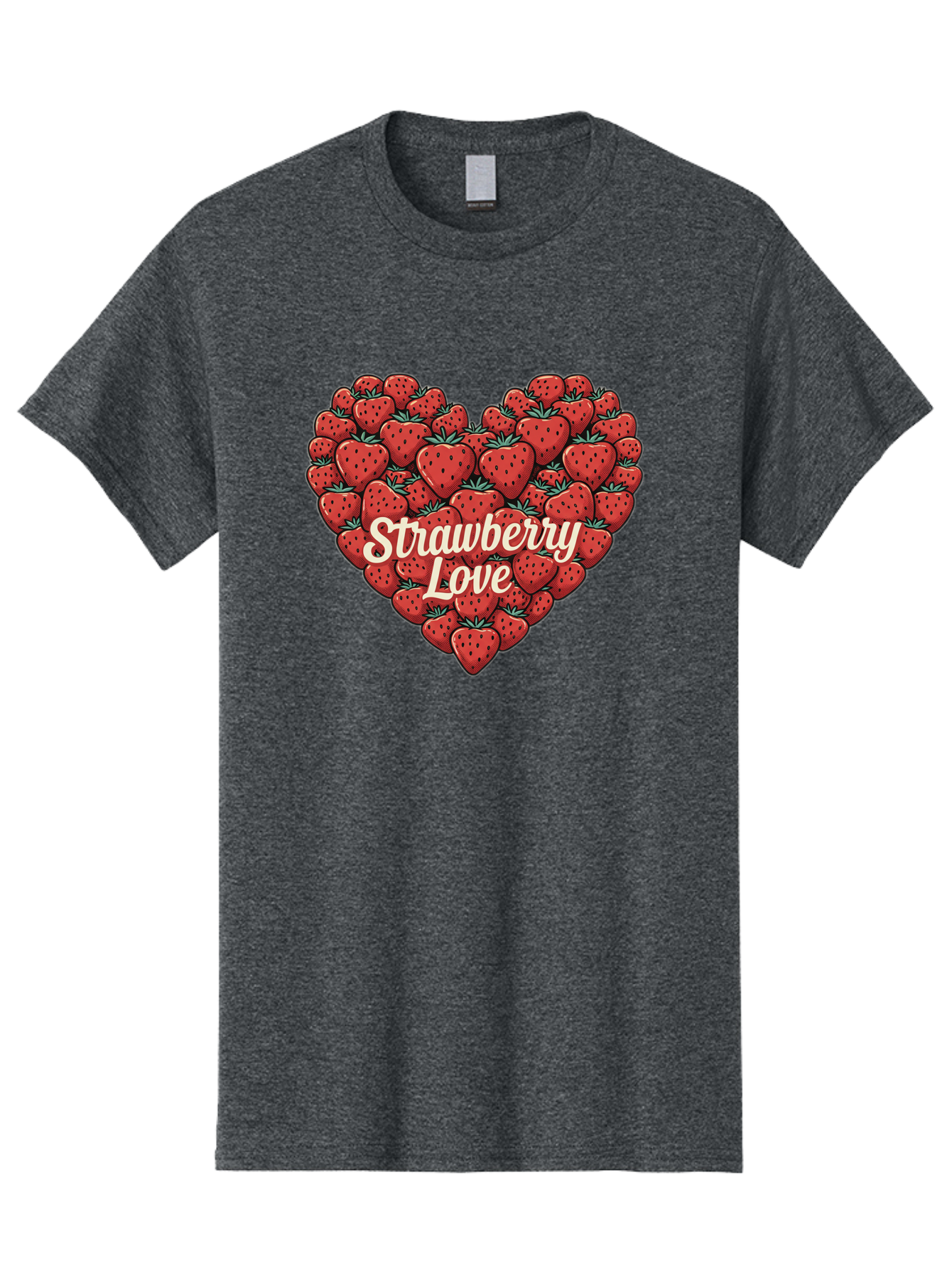 Strawberry-Love Men'S Graphic Tee, 100% Cotton, Comfortable Casual Summer Wear, Machine Washable, Strawberry Heart, Fruit Love, Red Strawberries, Sweet Treats, Tasty Fruits, Summer Fruits, Heart-Shaped Strawberries, Strawberry Graphics Bac479