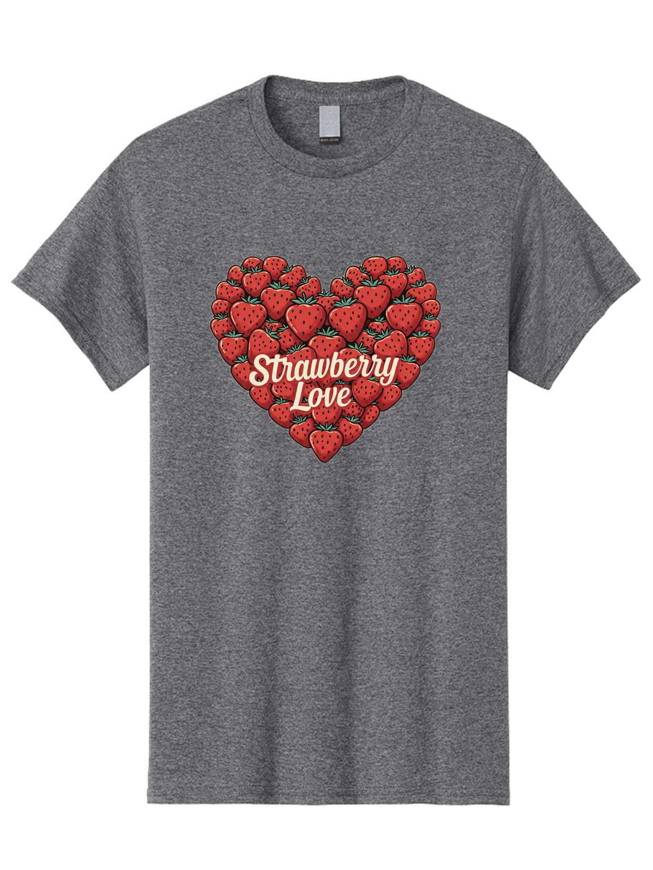 Strawberry-Love Men'S Graphic Tee, 100% Cotton, Comfortable Casual Summer Wear, Machine Washable, Strawberry Heart, Fruit Love, Red Strawberries, Sweet Treats, Tasty Fruits, Summer Fruits, Heart-Shaped Strawberries, Strawberry Graphics Bac479