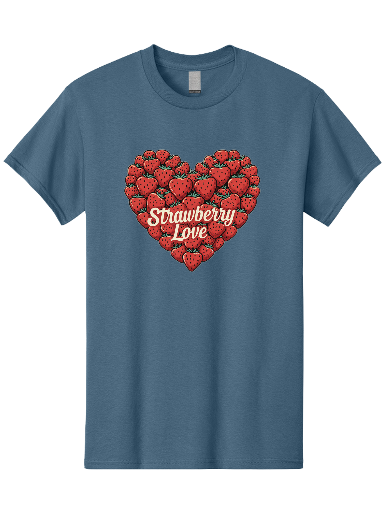 Strawberry-Love Men'S Graphic Tee, 100% Cotton, Comfortable Casual Summer Wear, Machine Washable, Strawberry Heart, Fruit Love, Red Strawberries, Sweet Treats, Tasty Fruits, Summer Fruits, Heart-Shaped Strawberries, Strawberry Graphics Bac479