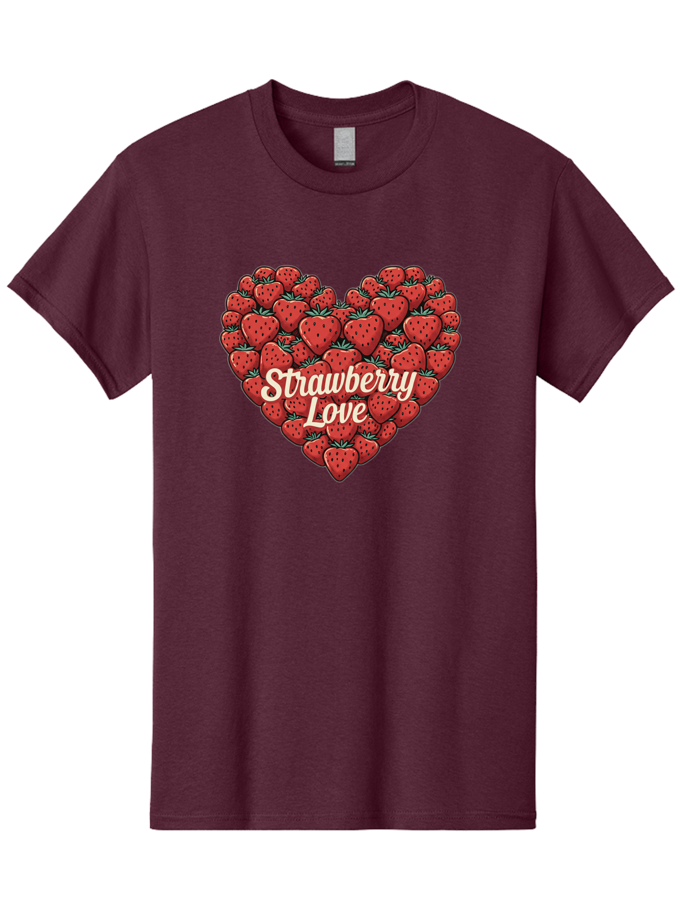 Strawberry-Love Men'S Graphic Tee, 100% Cotton, Comfortable Casual Summer Wear, Machine Washable, Strawberry Heart, Fruit Love, Red Strawberries, Sweet Treats, Tasty Fruits, Summer Fruits, Heart-Shaped Strawberries, Strawberry Graphics Bac479